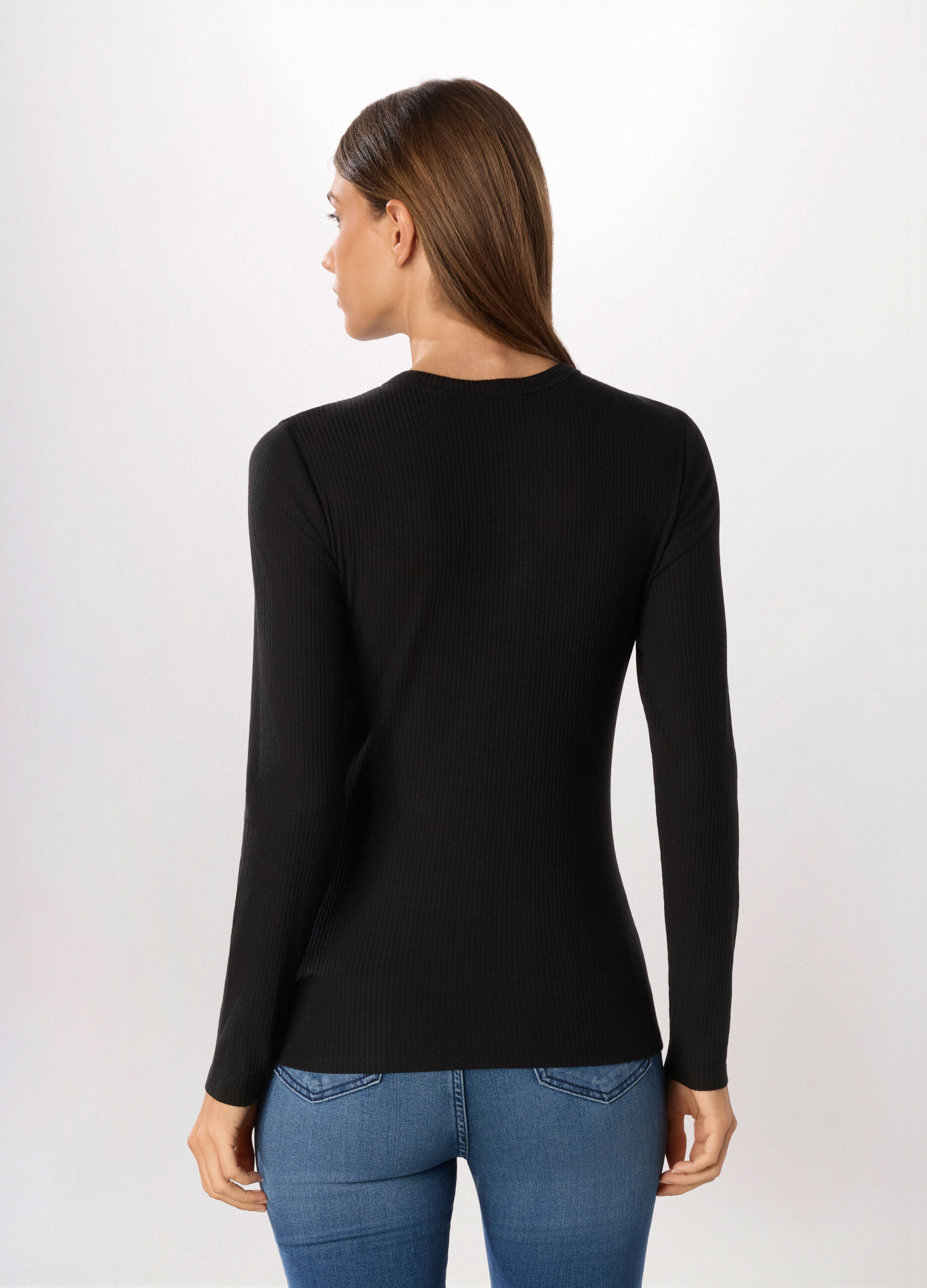 T-shirt in costina di misto cotone stretch donna_1