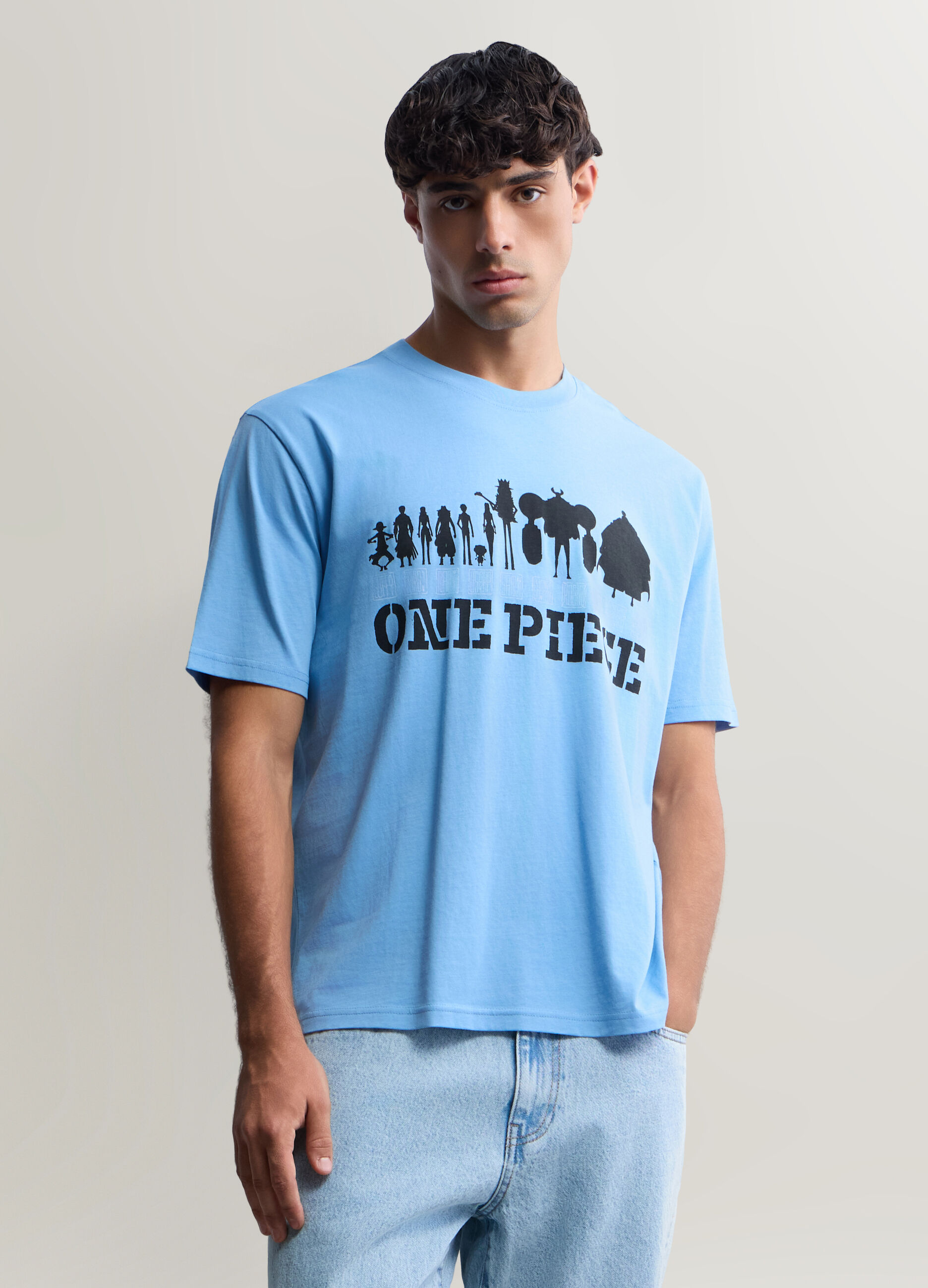 T-shirt girocollo in cotone con stampa One Piece uomo_0
