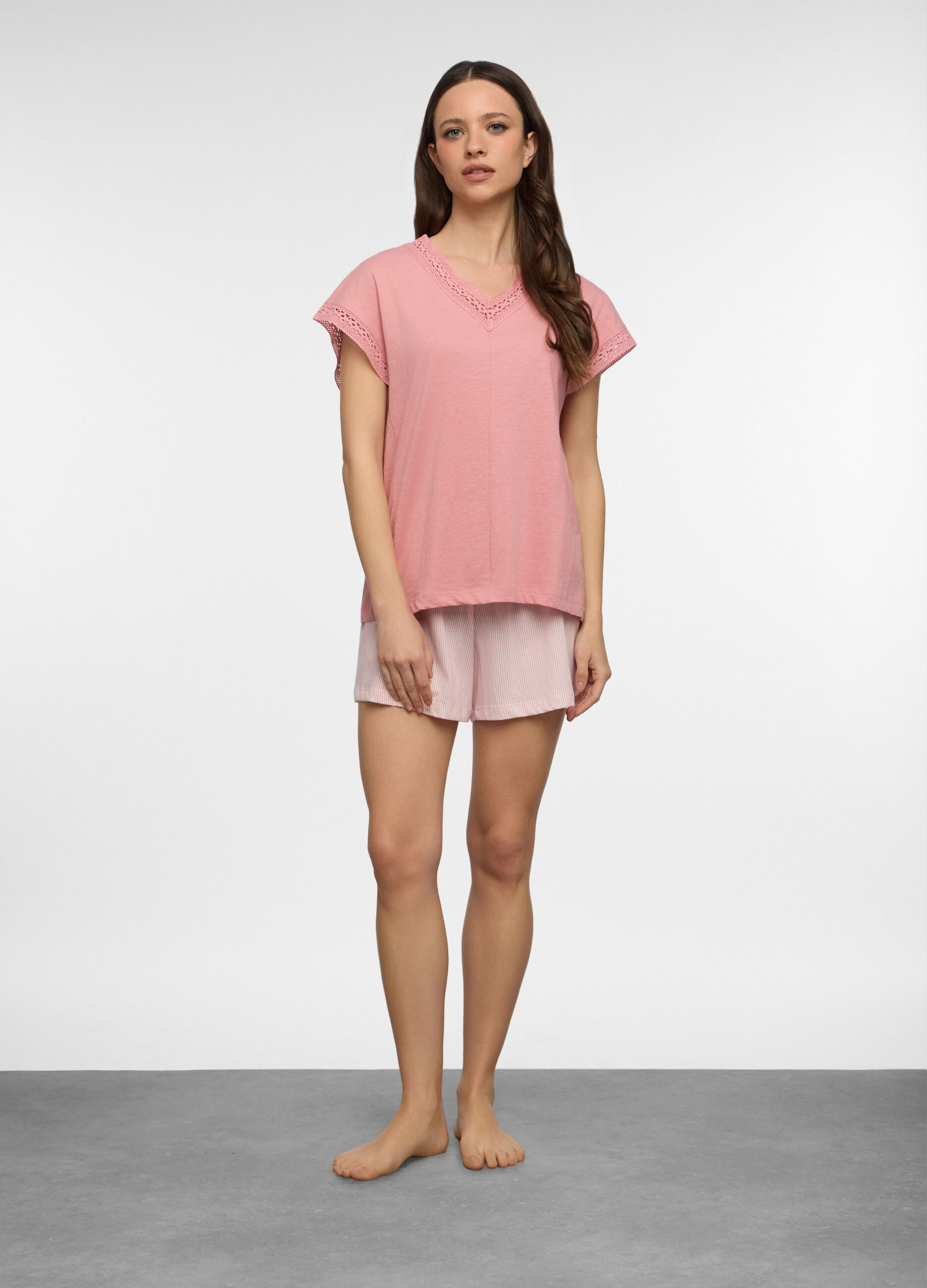 Set pigiama corto in jersey di cotone slub donna_0