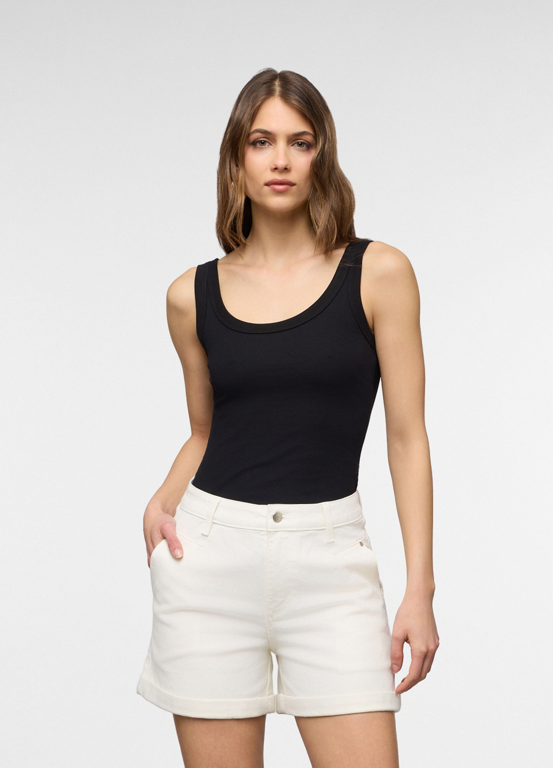 Canotta fitted in costina stretch donna_0