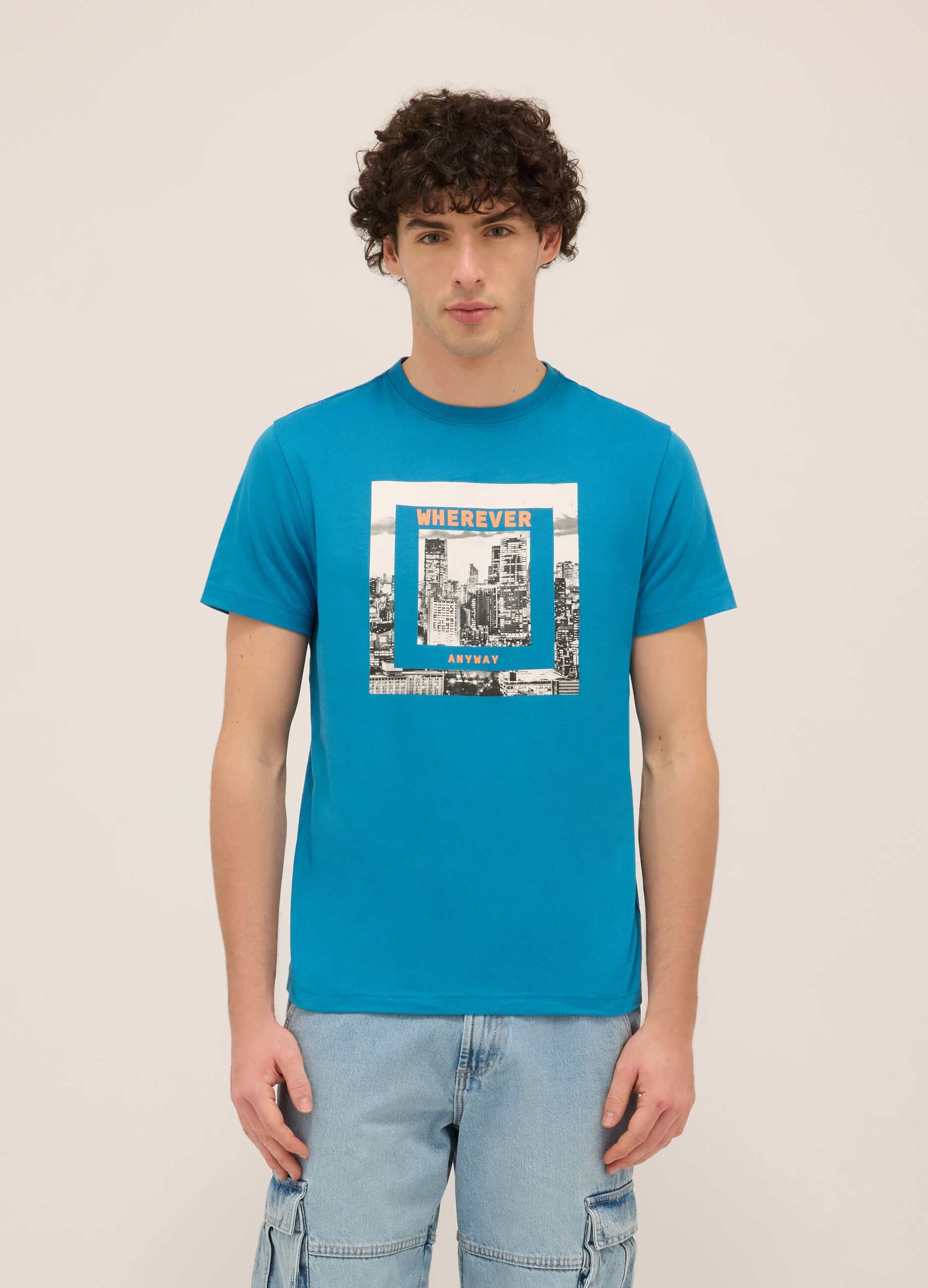 T-shirt girocollo in cotone con stampa uomo_0