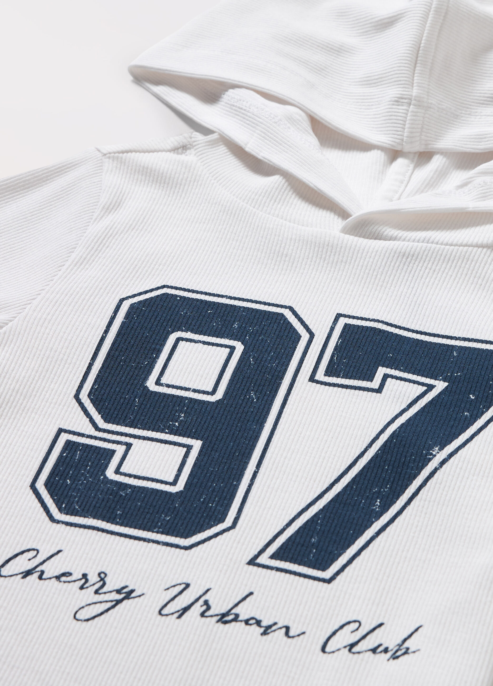 T-shirt in costina con cappuccio in cotone stretch ragazza_1