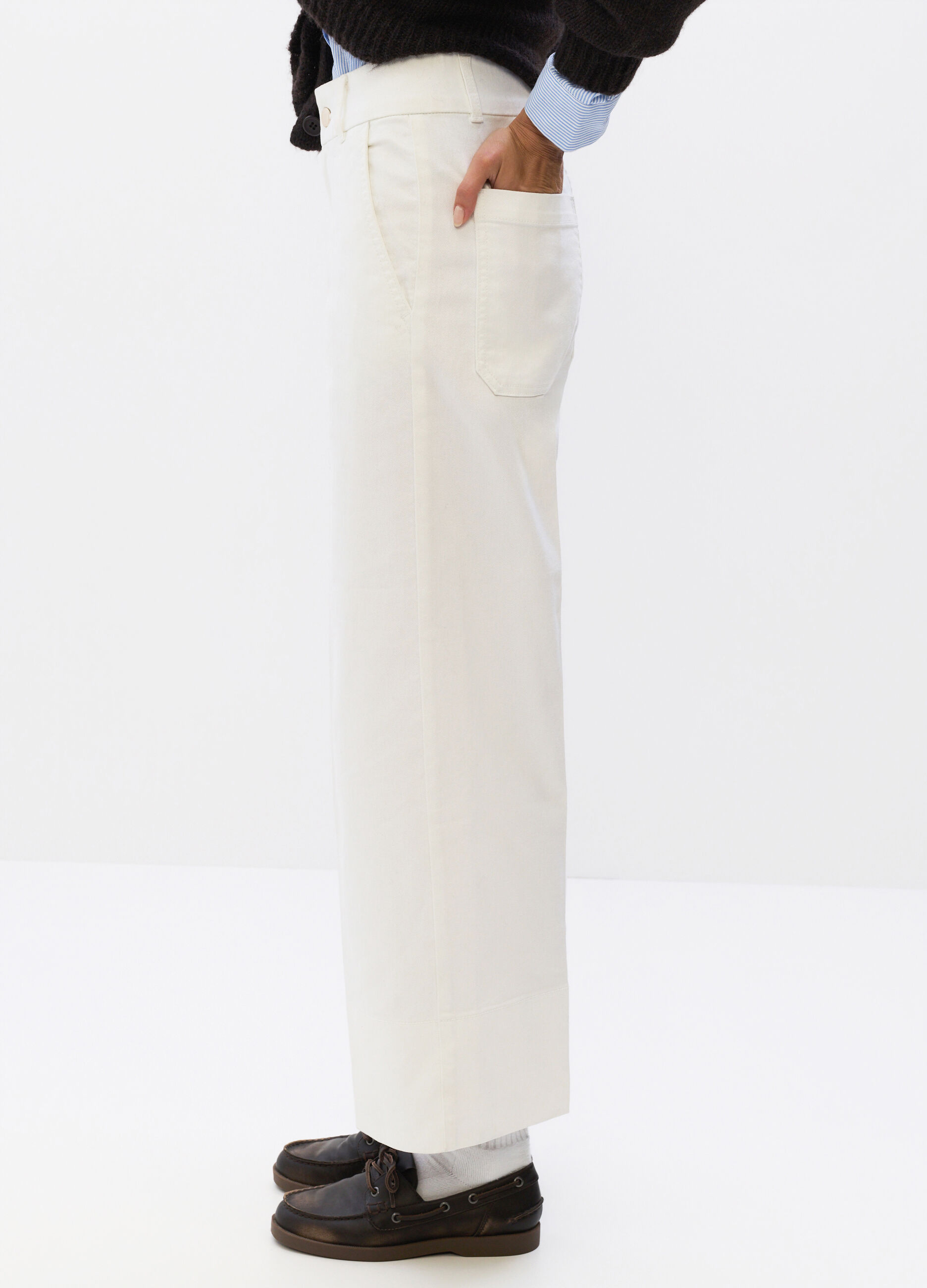 Pantaloni Wide Leg in denim misto cotone stretch donna_2
