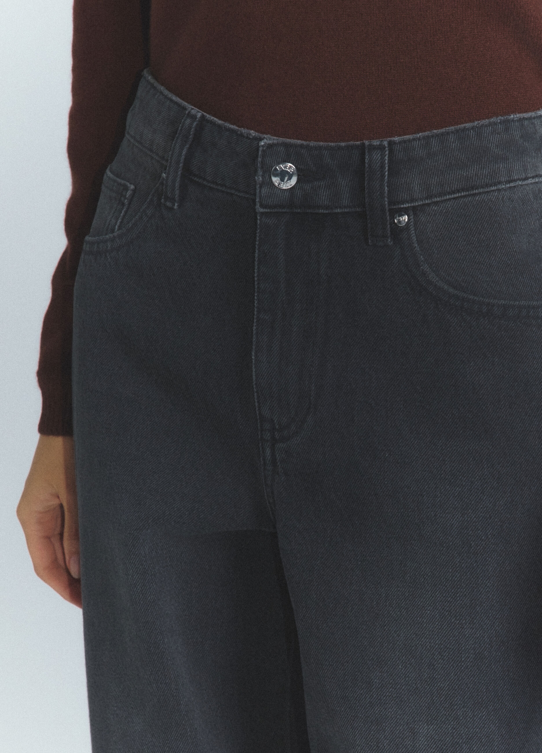 Pantaloni Barrel Fit in denim di puro cotone donna_4