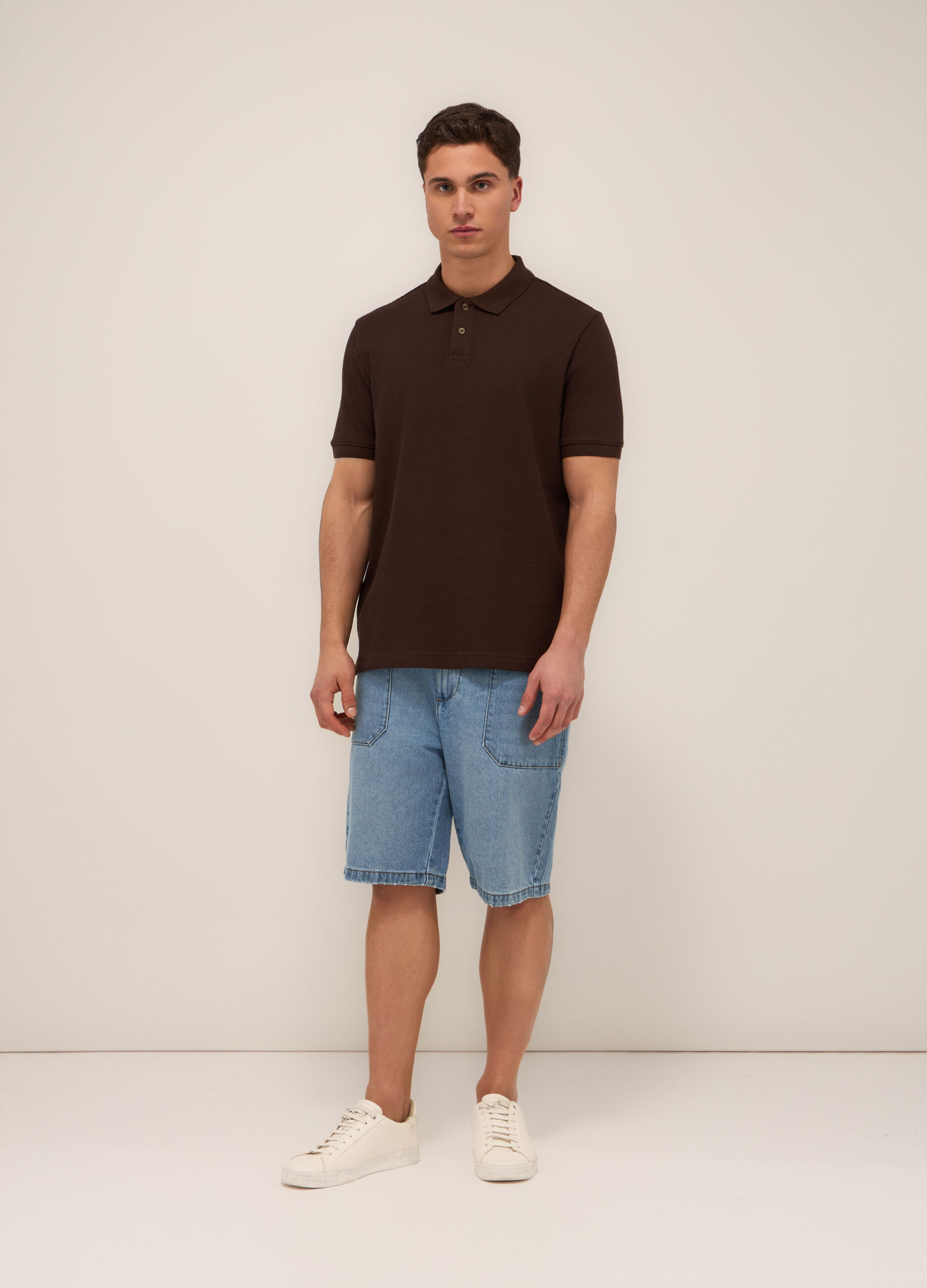 Shorts cargo in denim di cotone uomo_0