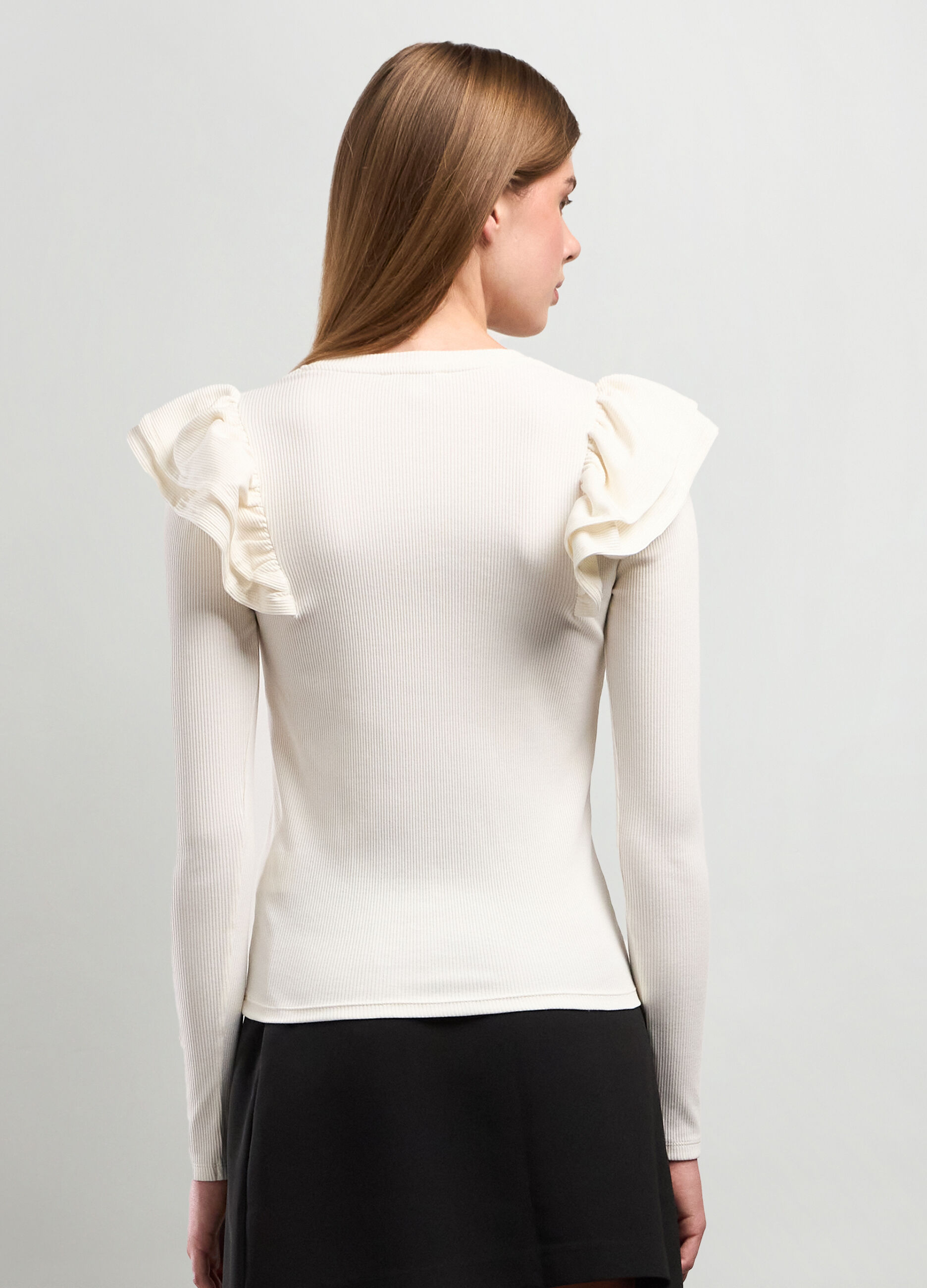 T-shirt in costina di cotone stretch donna_1