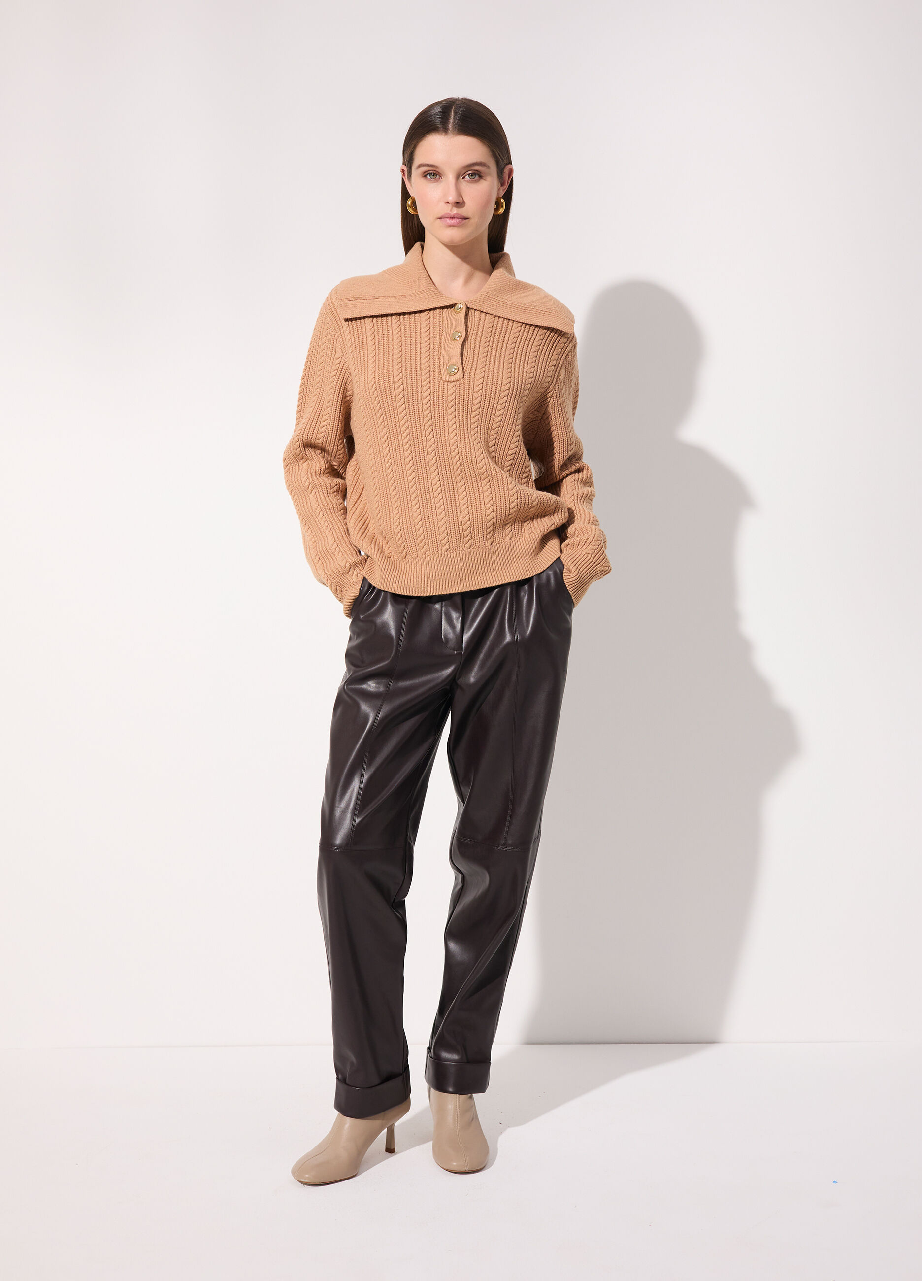 Pullover in misto lana con colletto donna_0