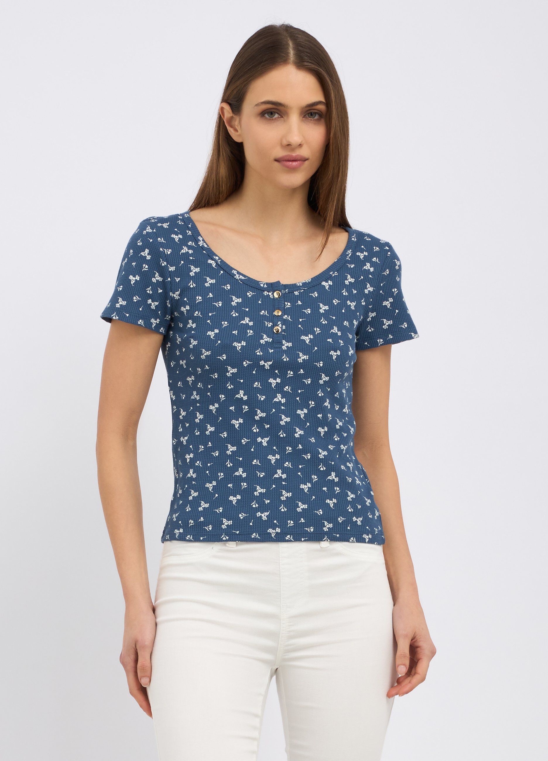 T-shirt in costina di puro cotone donna_0