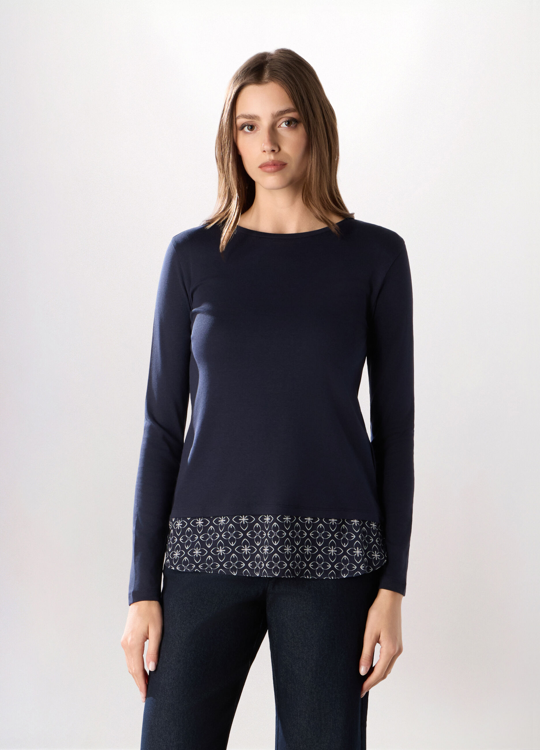 T-shirt in costina di puro cotone donna_0