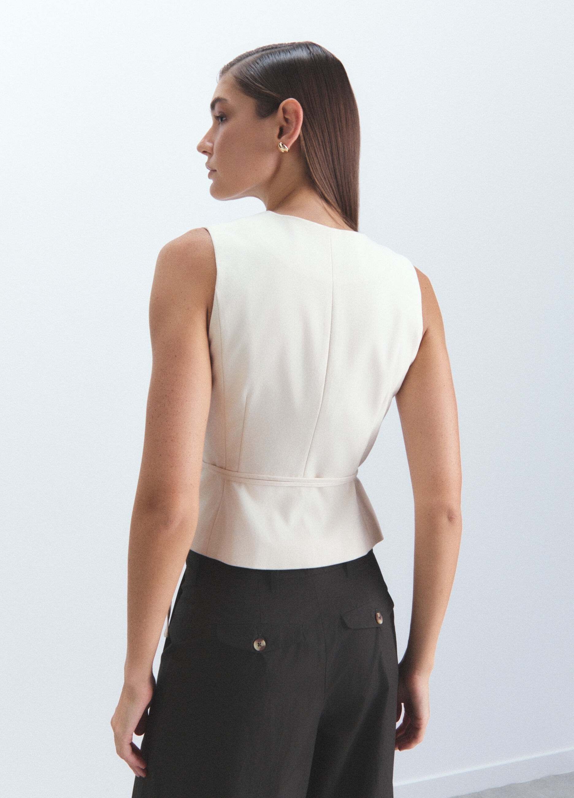 Gilet incrociato Slim Fit in twill misto viscosa donna_2