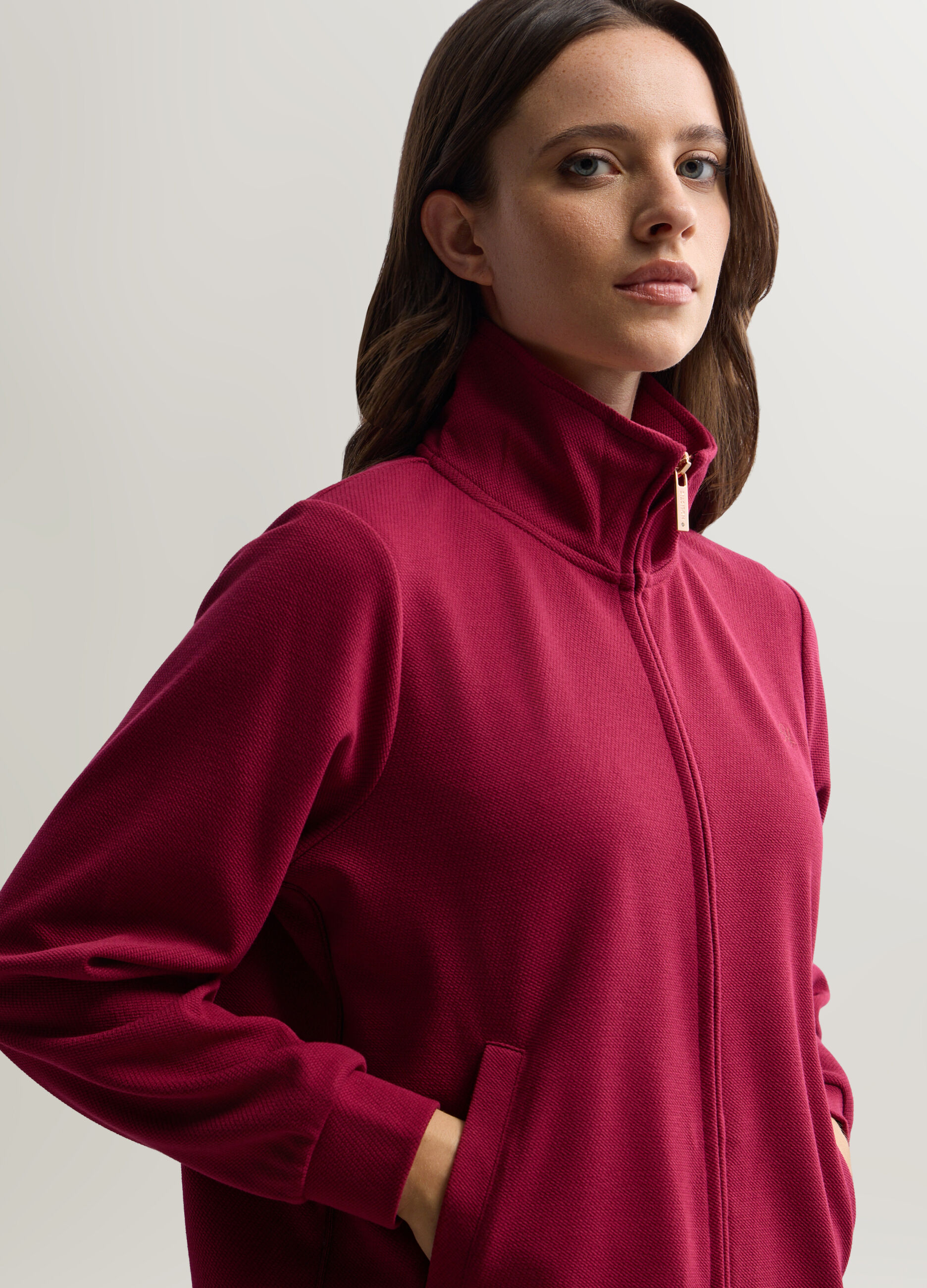 Felpa Full zip misto viscosa stretch Piquet donna_2