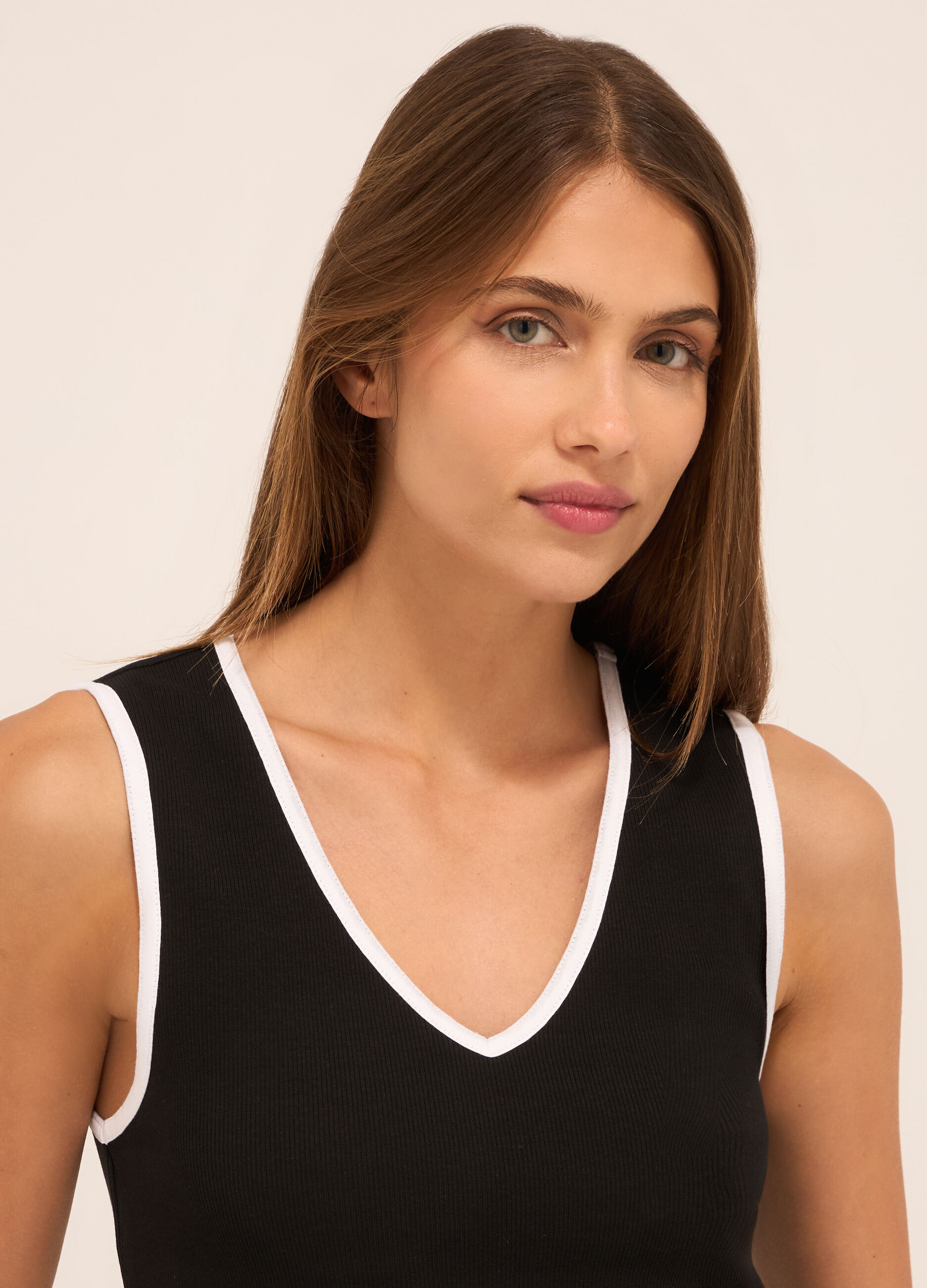 Canotta in costina di cotone stretch donna_2