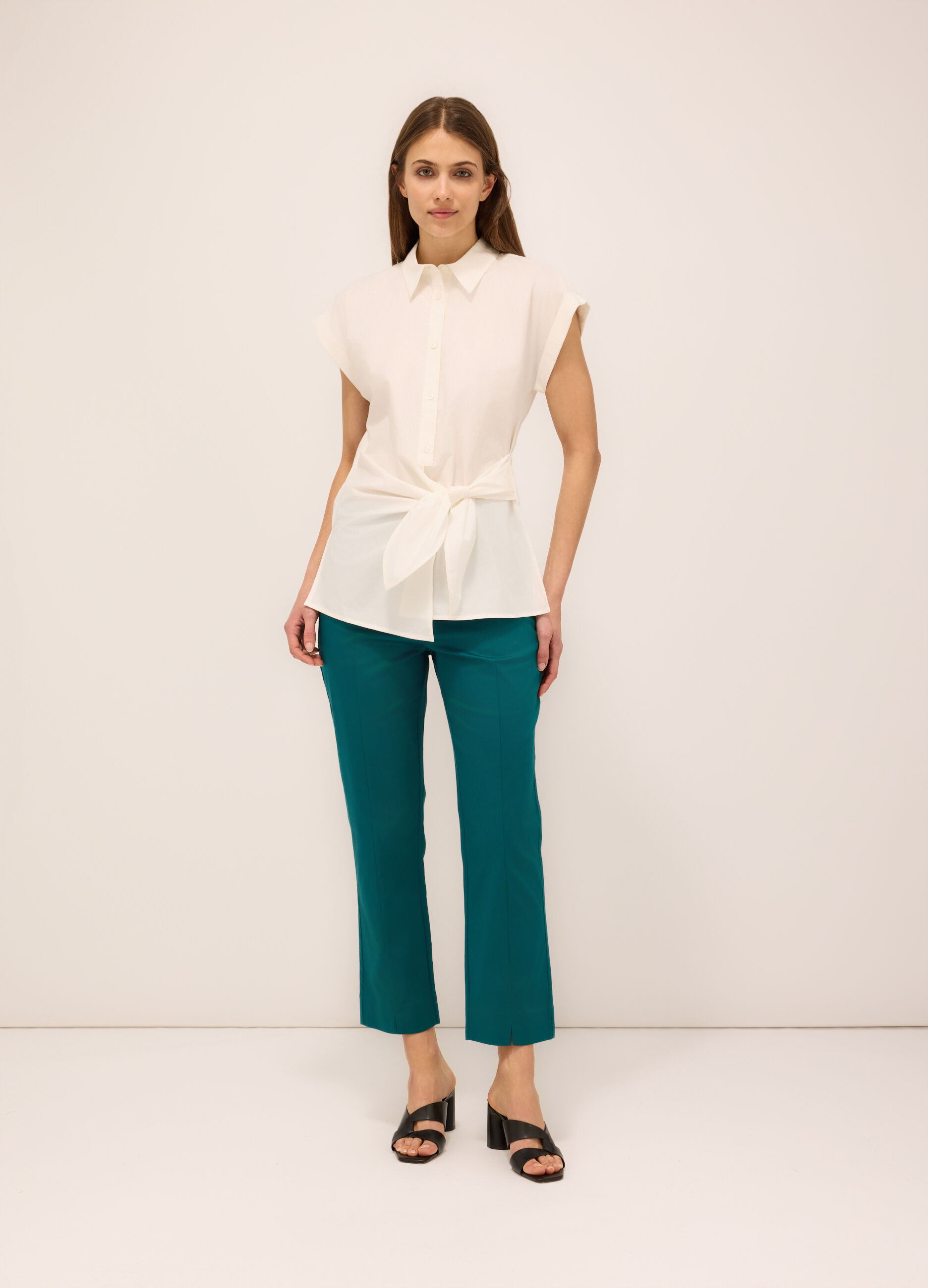 Pantaloni in raso di cotone stretch donna_0