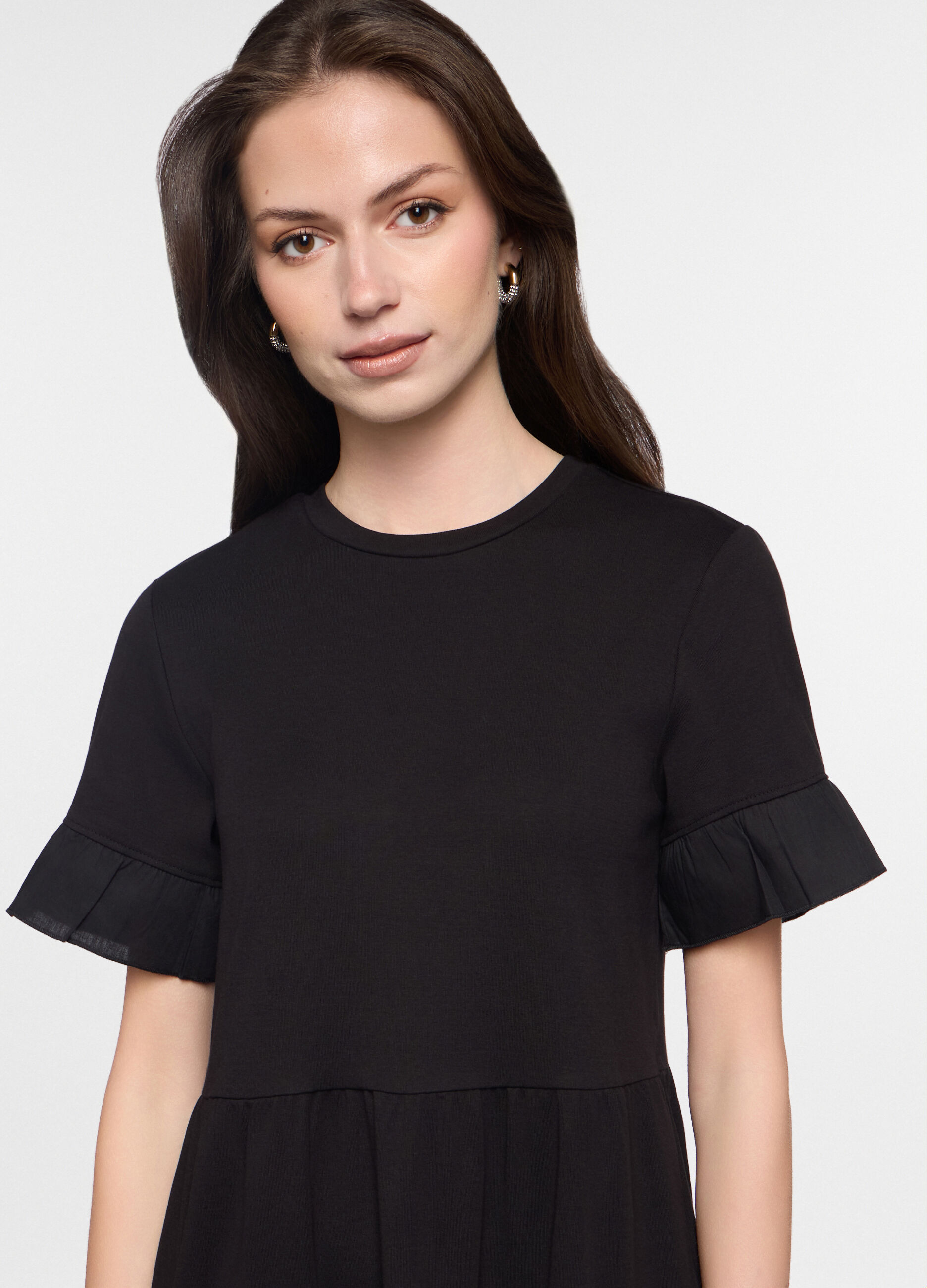 Abito corto a balze in costina di cotone stretch donna_2