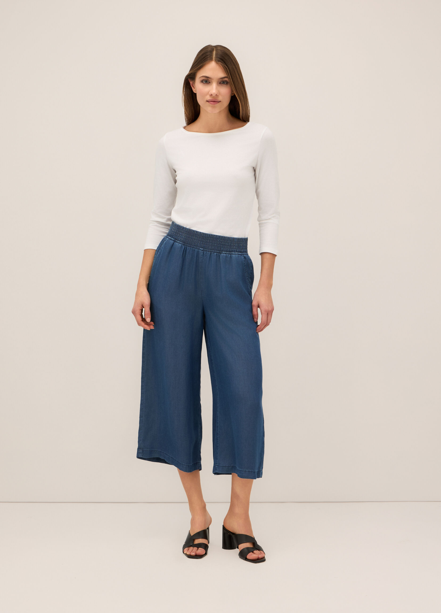 Pantaloni palazzo cropped in pura lyocell donna_0