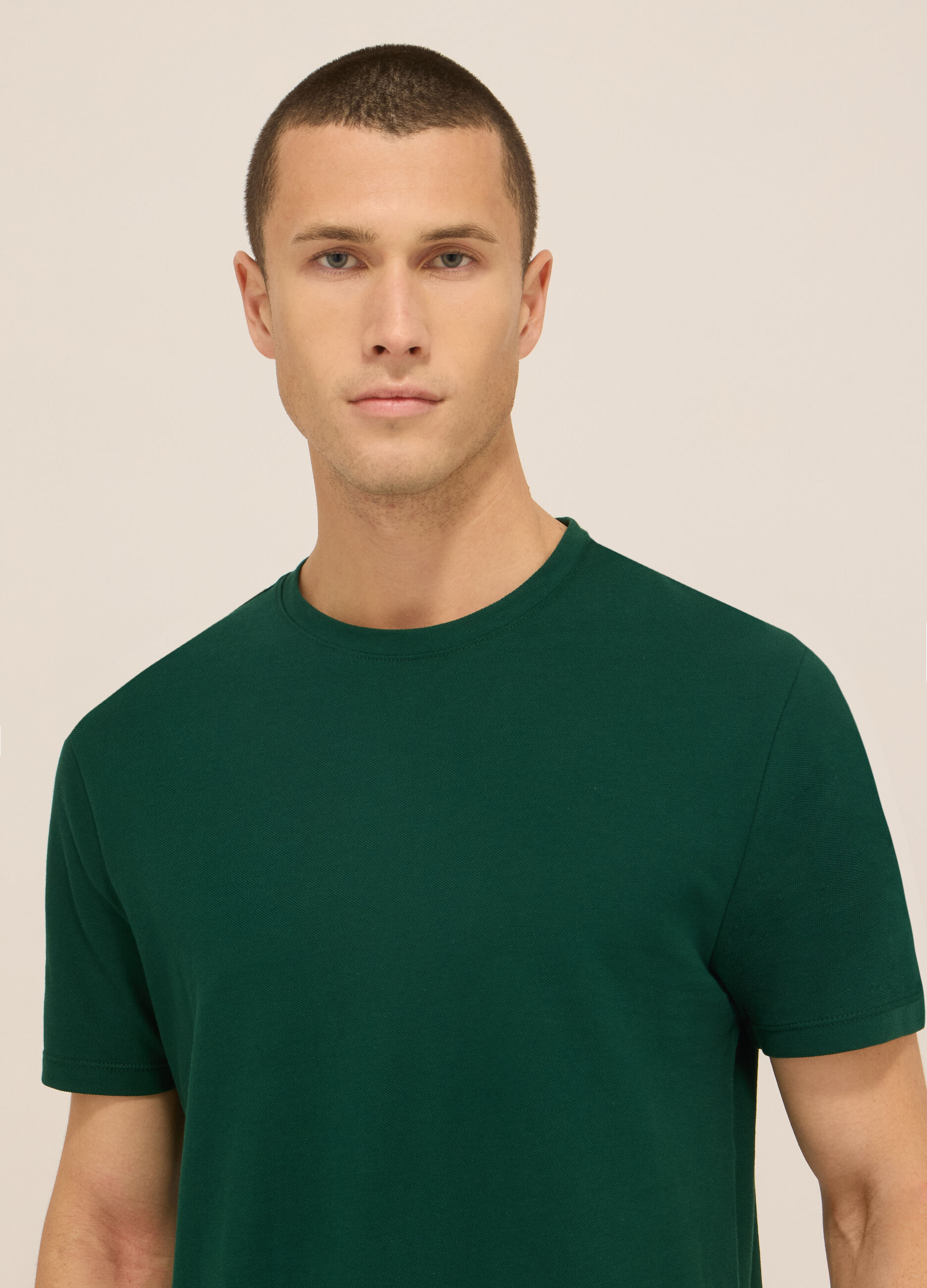T-shirt girocollo in piquet di cotone uomo_2