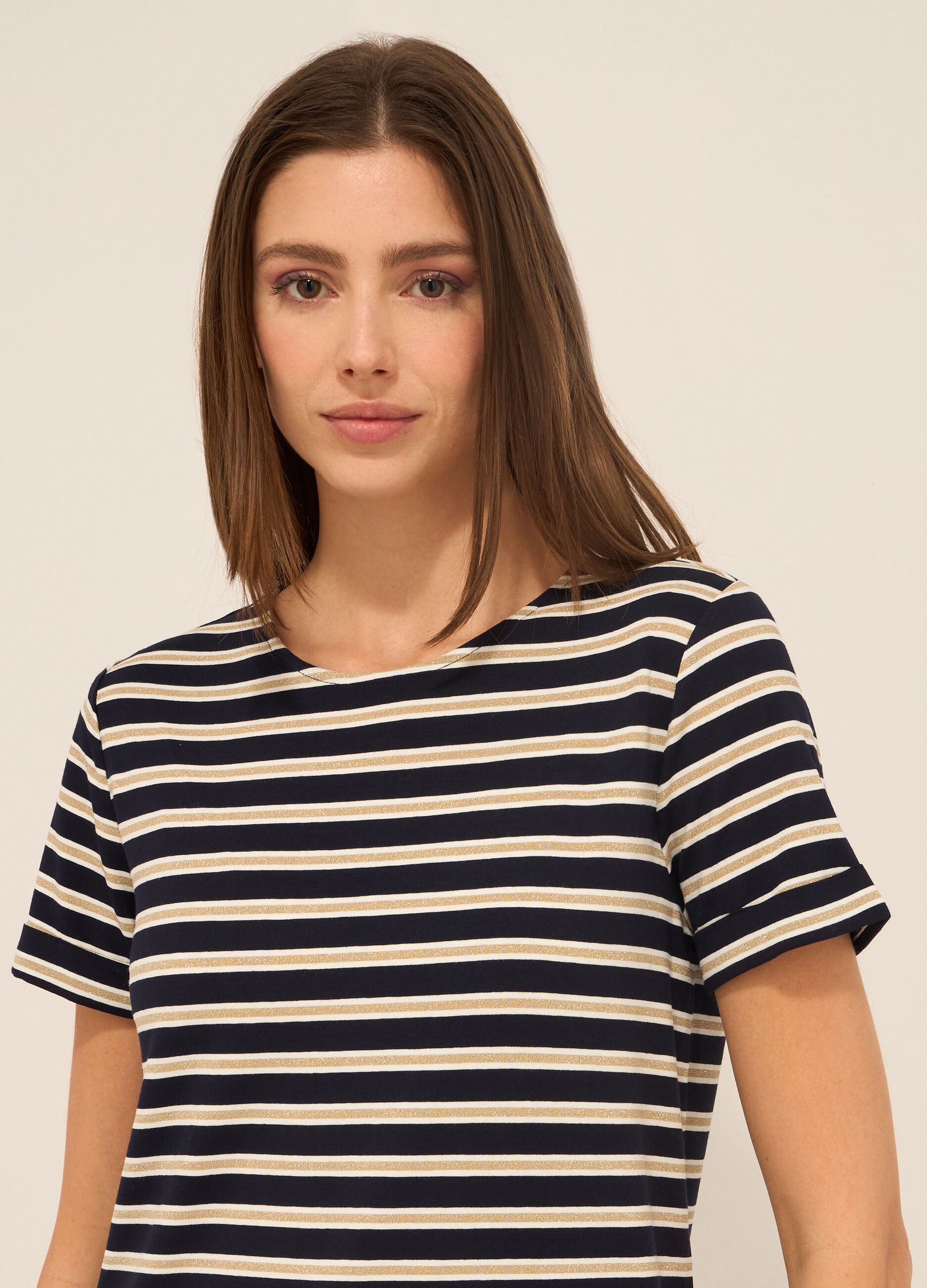 T-shirt a righe misto viscosa donna_2