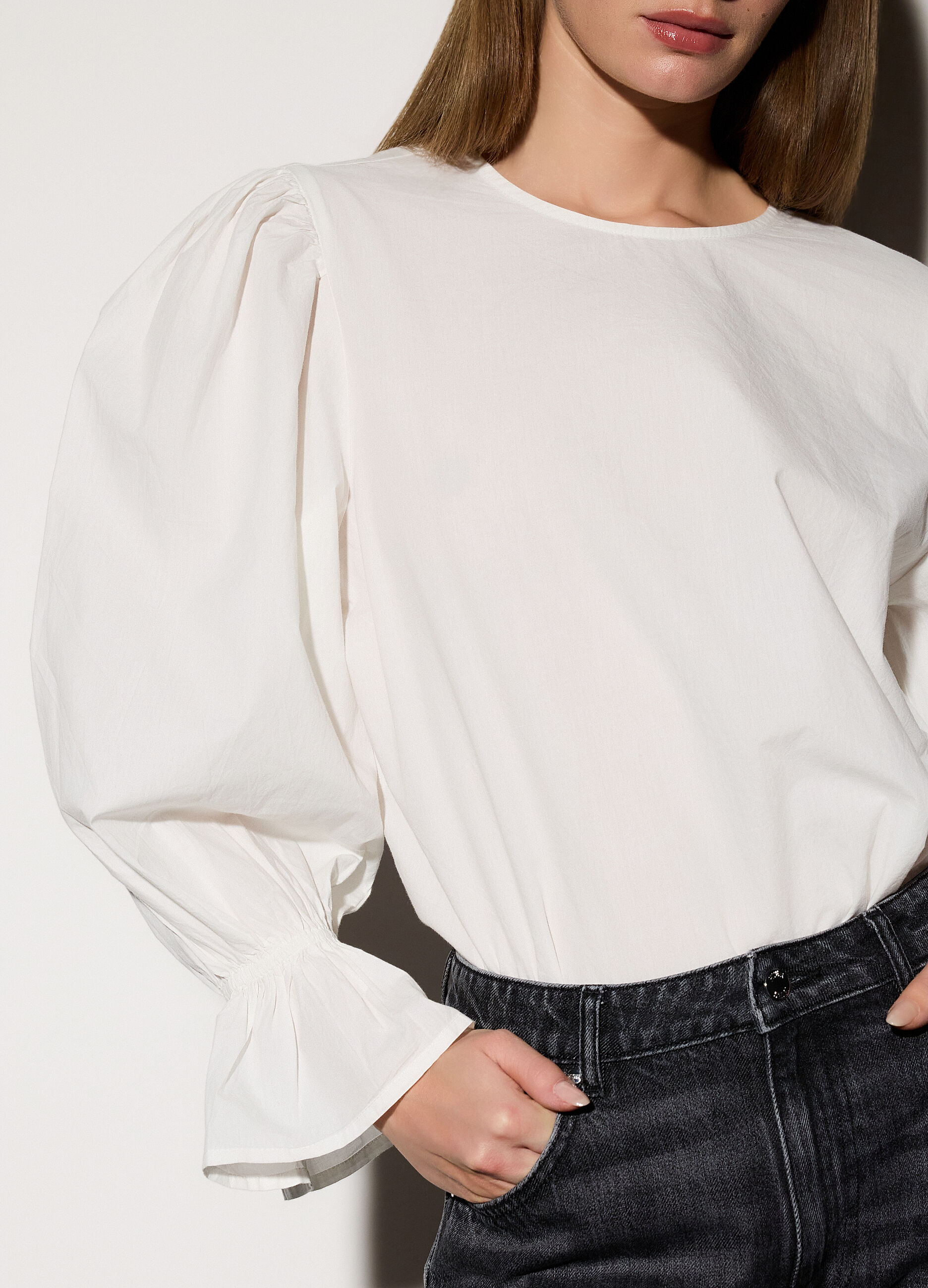 Blusa girocollo in popeline donna_3