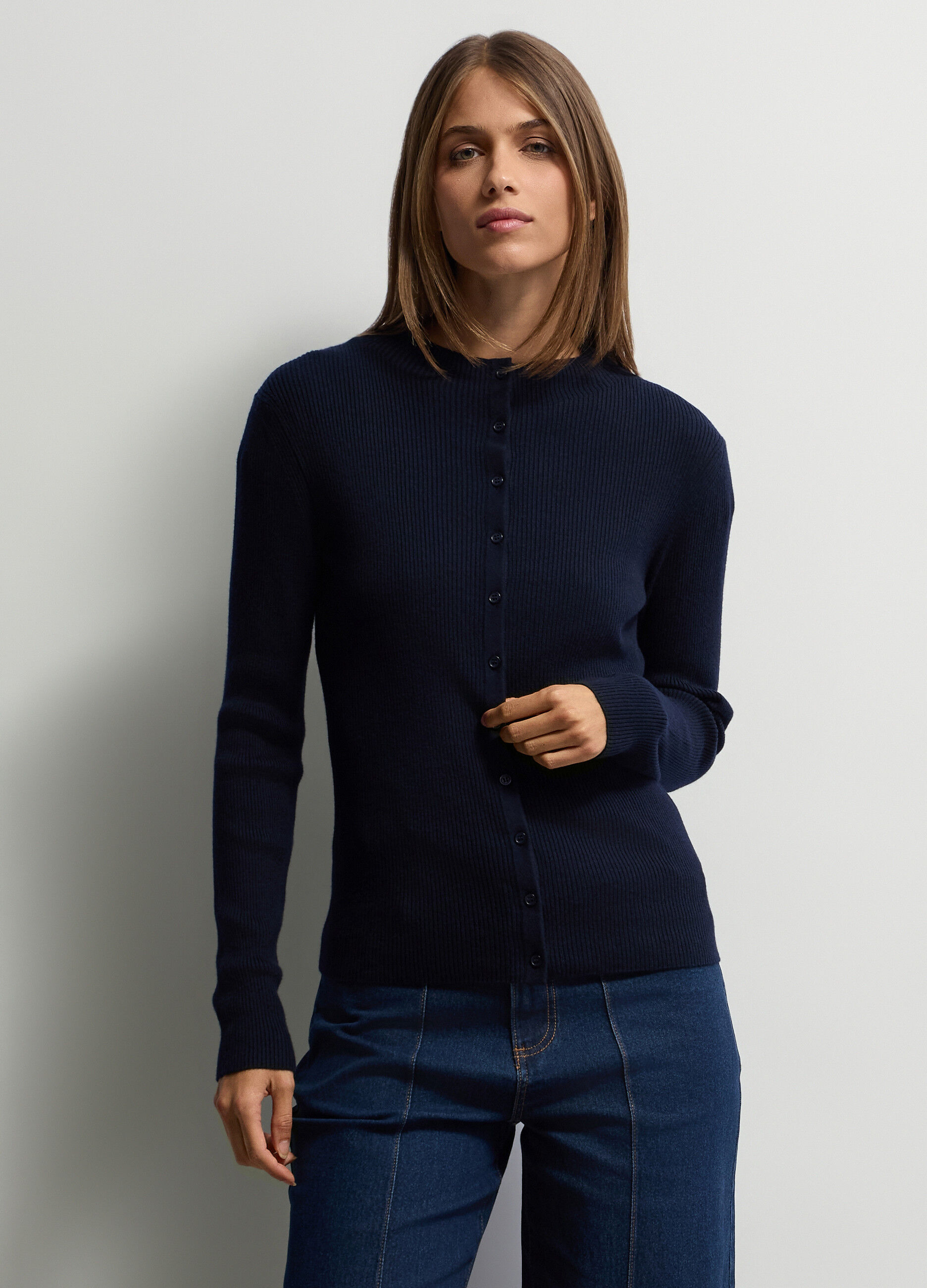 Cardigan girocollo Fitted in costina donna_0