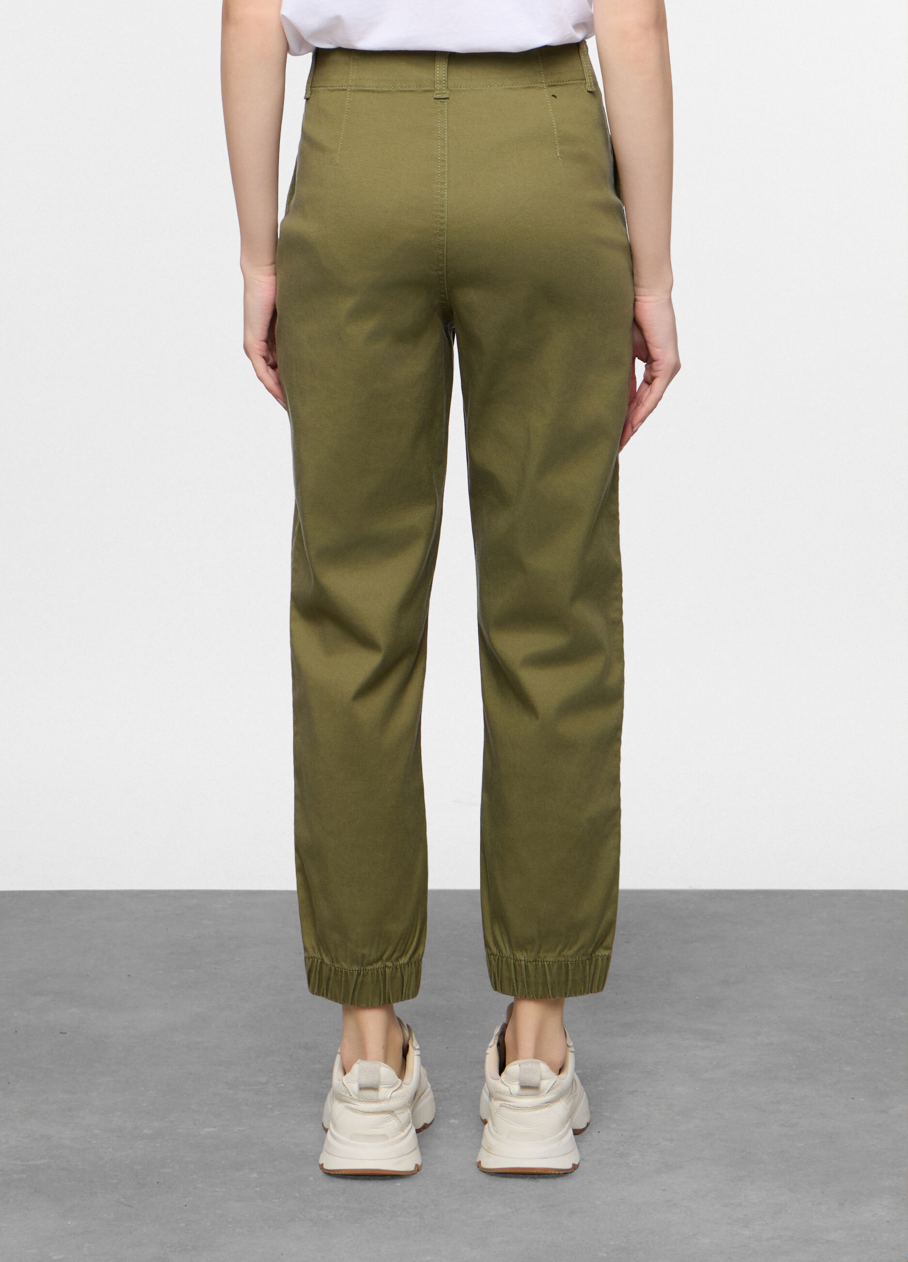 Jogger fit straight in cotone con fondo elasticato donna_2