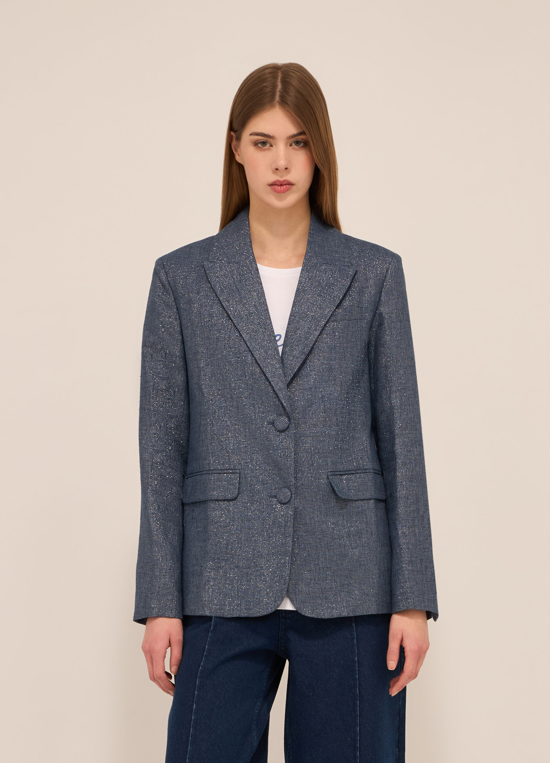 Blazer misto lino con filo lurex donna_0