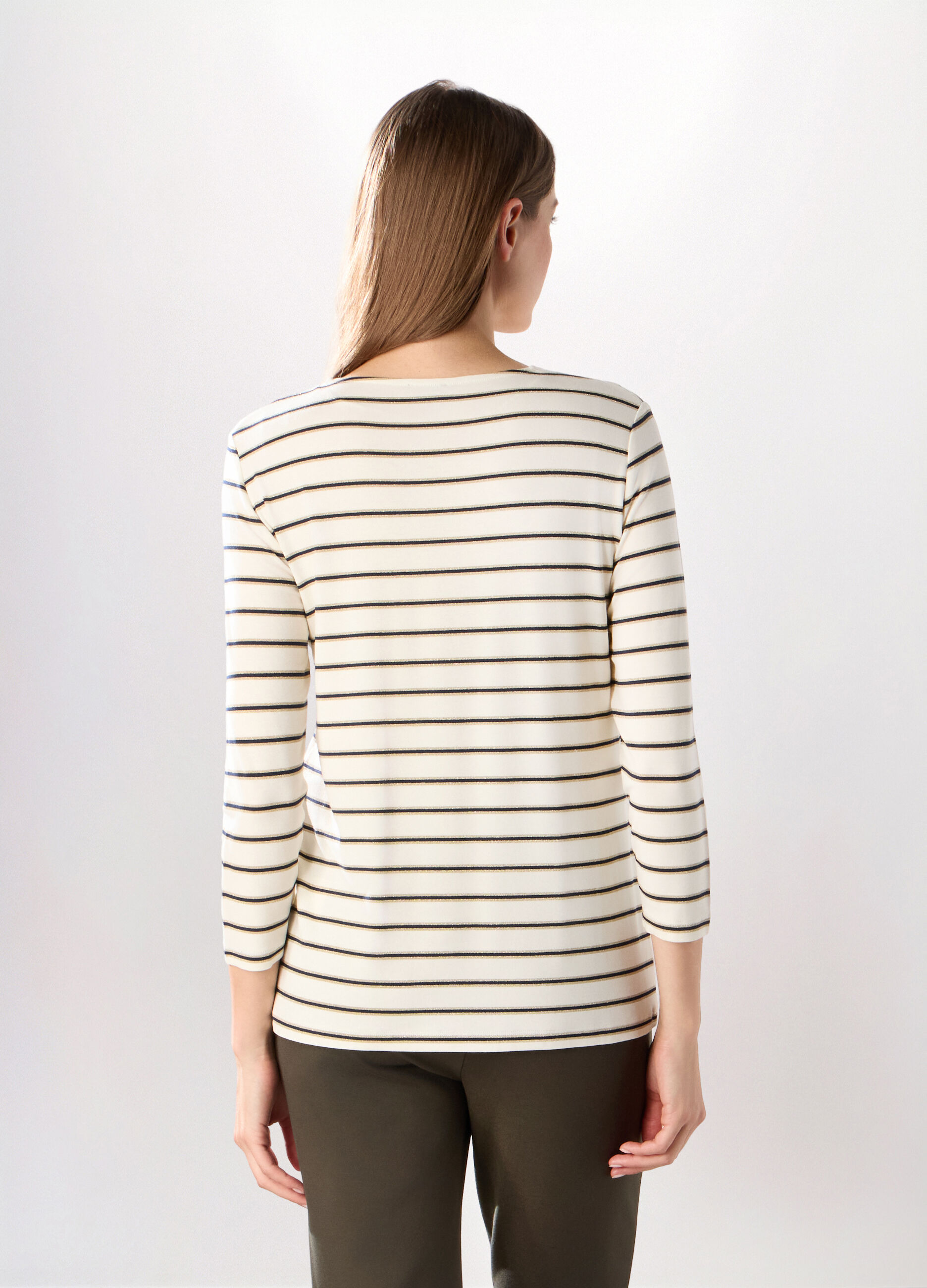 T-shirt misto viscosa a righe donna_1