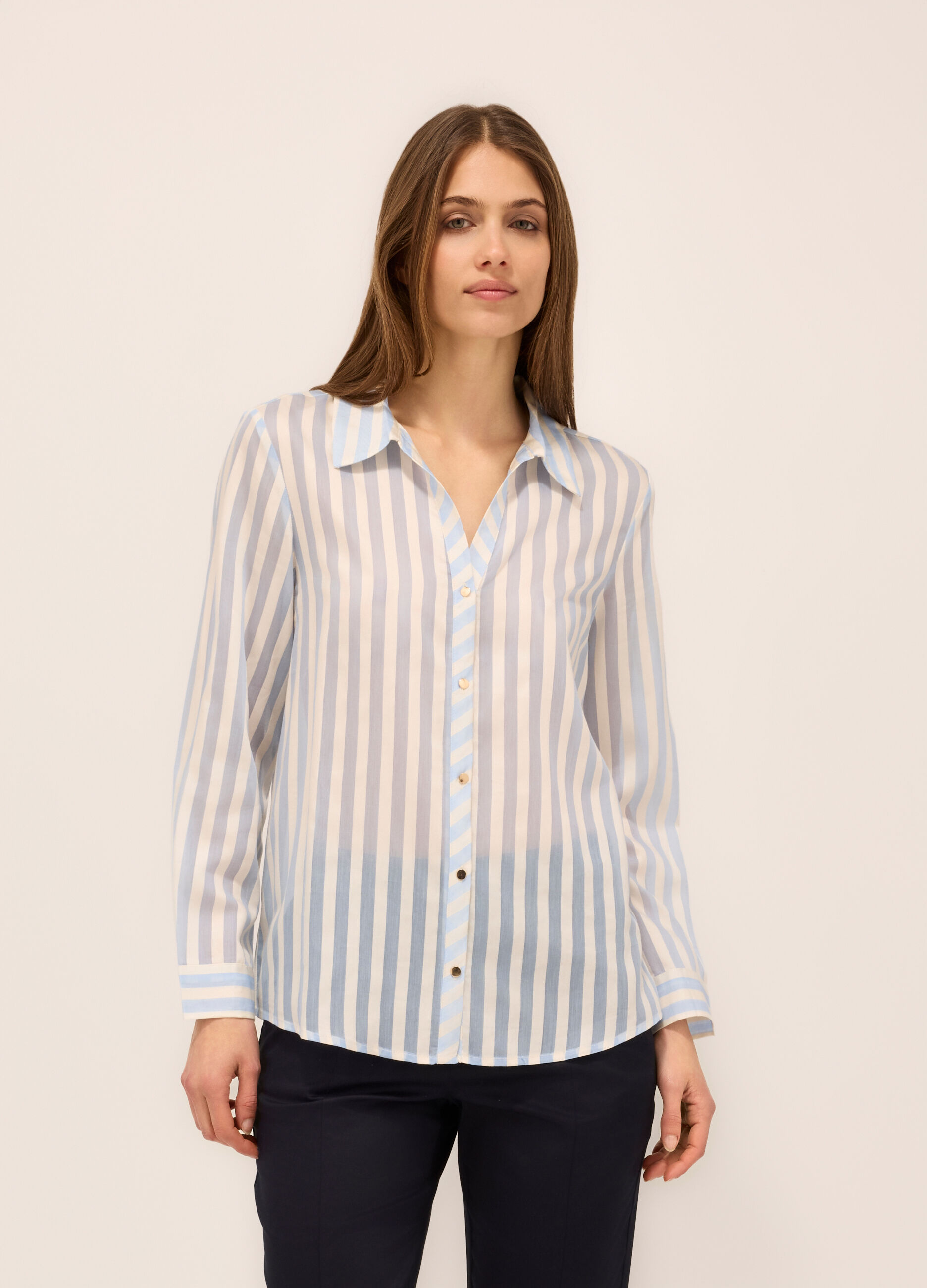 Camicia a righe in misto lyocell donna_0