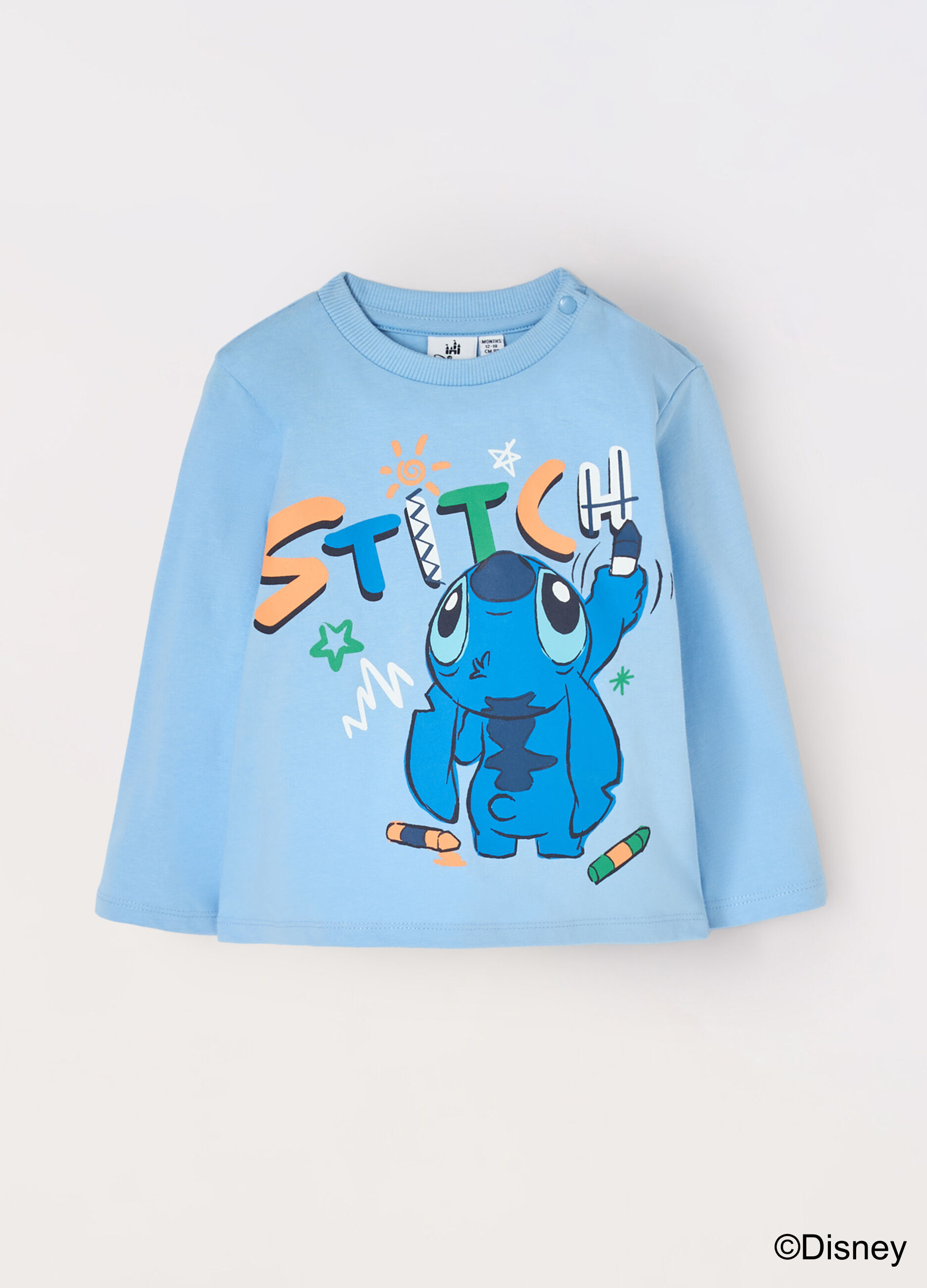 T-shirt Stitch a maniche lunghe in puro cotone neonato_0