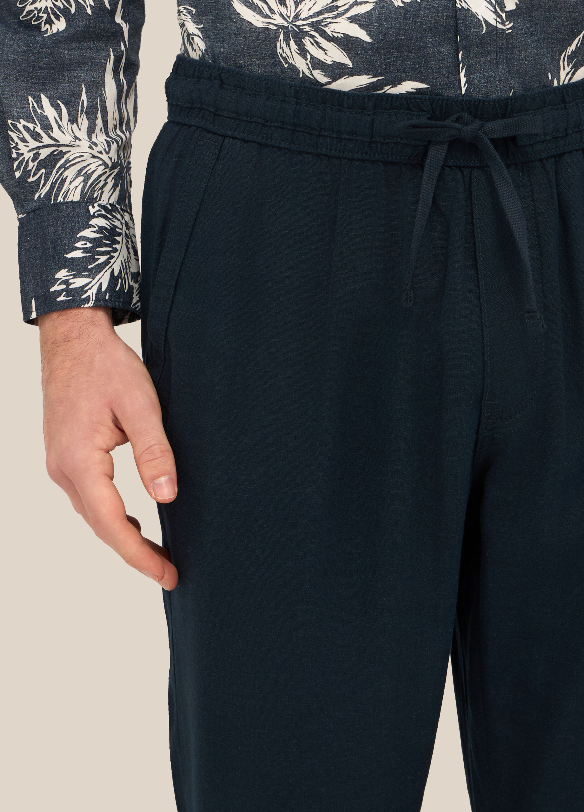Pantaloni chino in misto lino con coulisse uomo