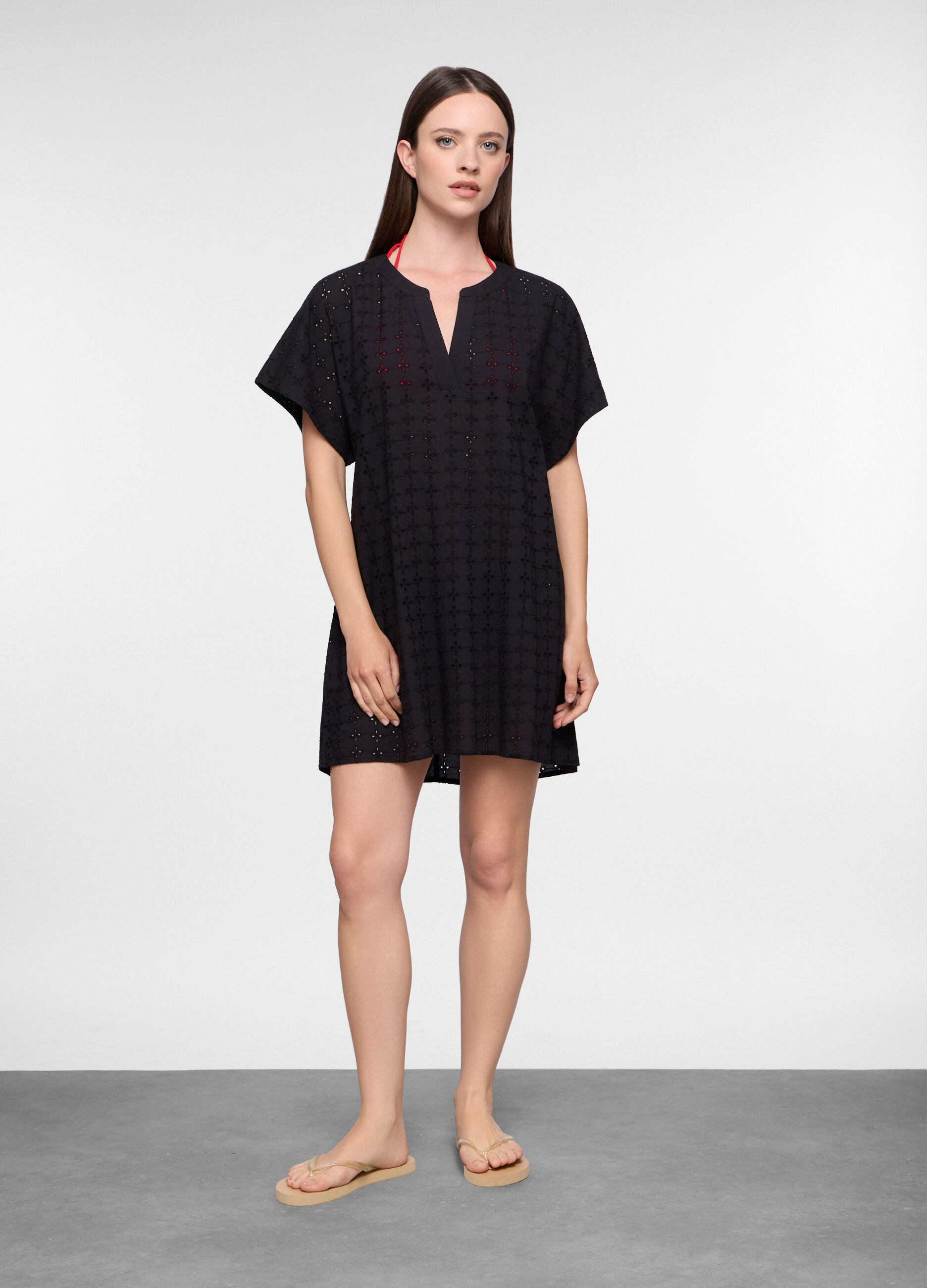 Caftano copricostume in Sangallo di puro cotone donna