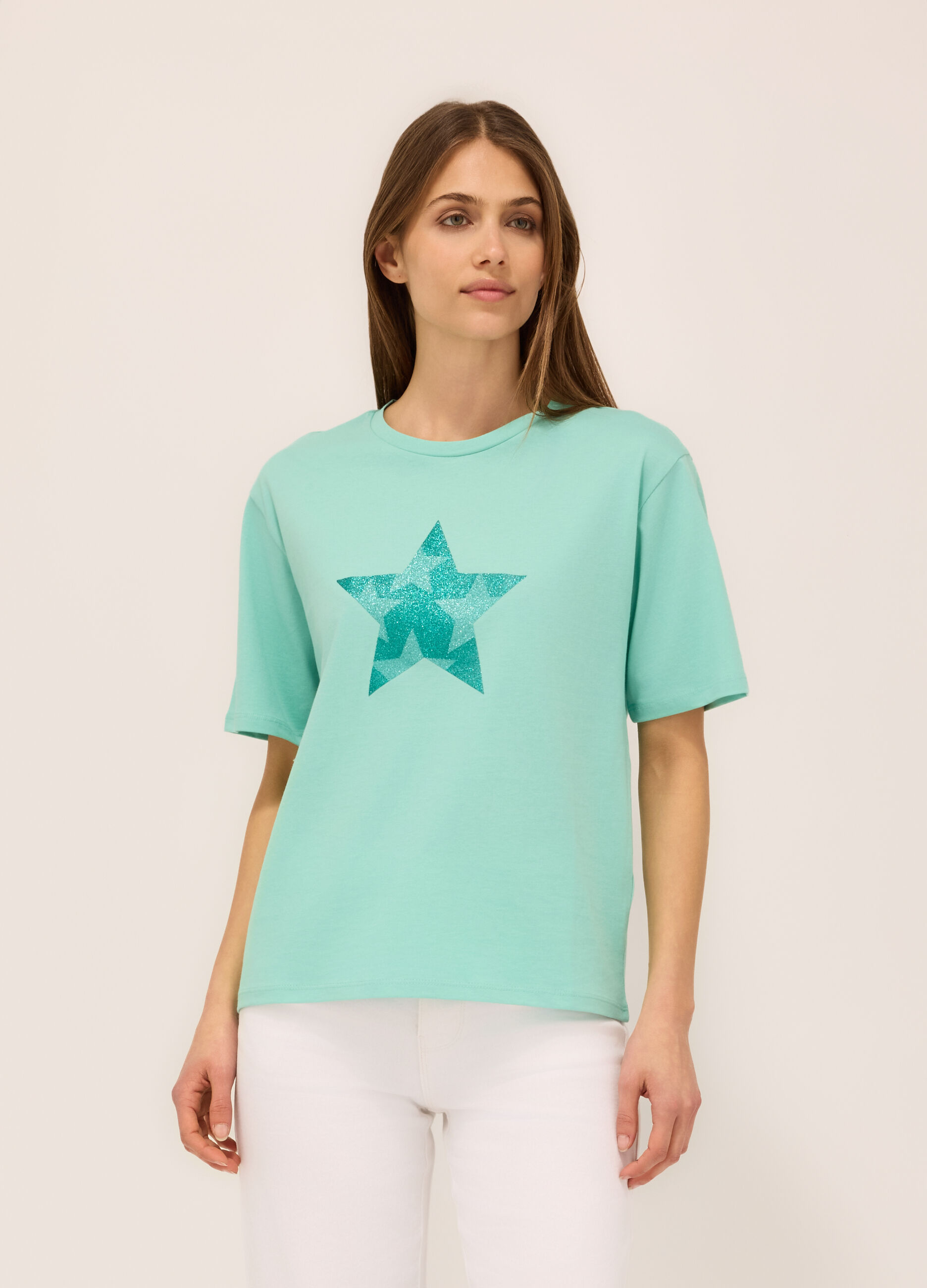 T-shirt in jersey di puro cotone donna_0