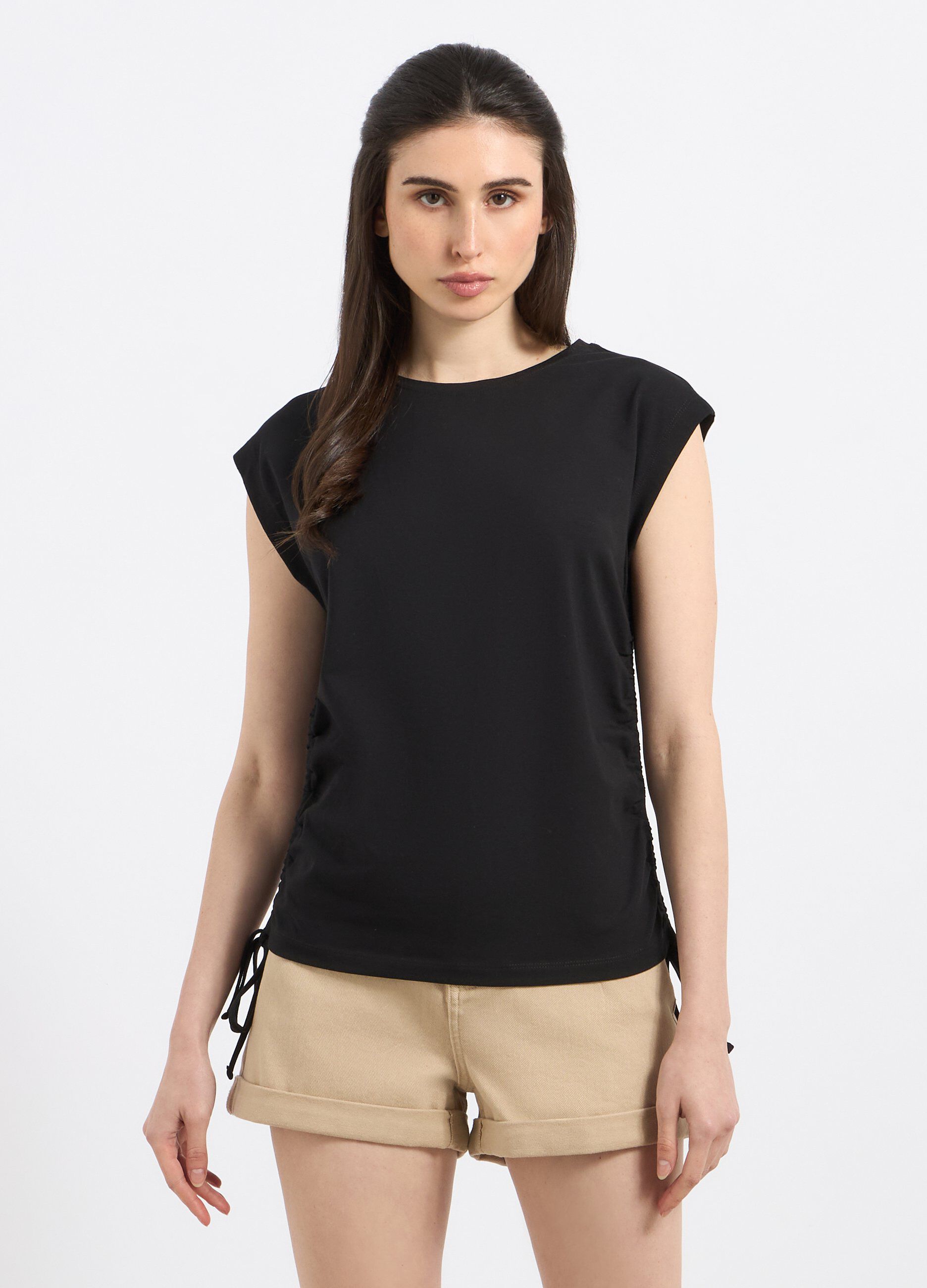 T-shirt in cotone stretch con coulisse donna_0