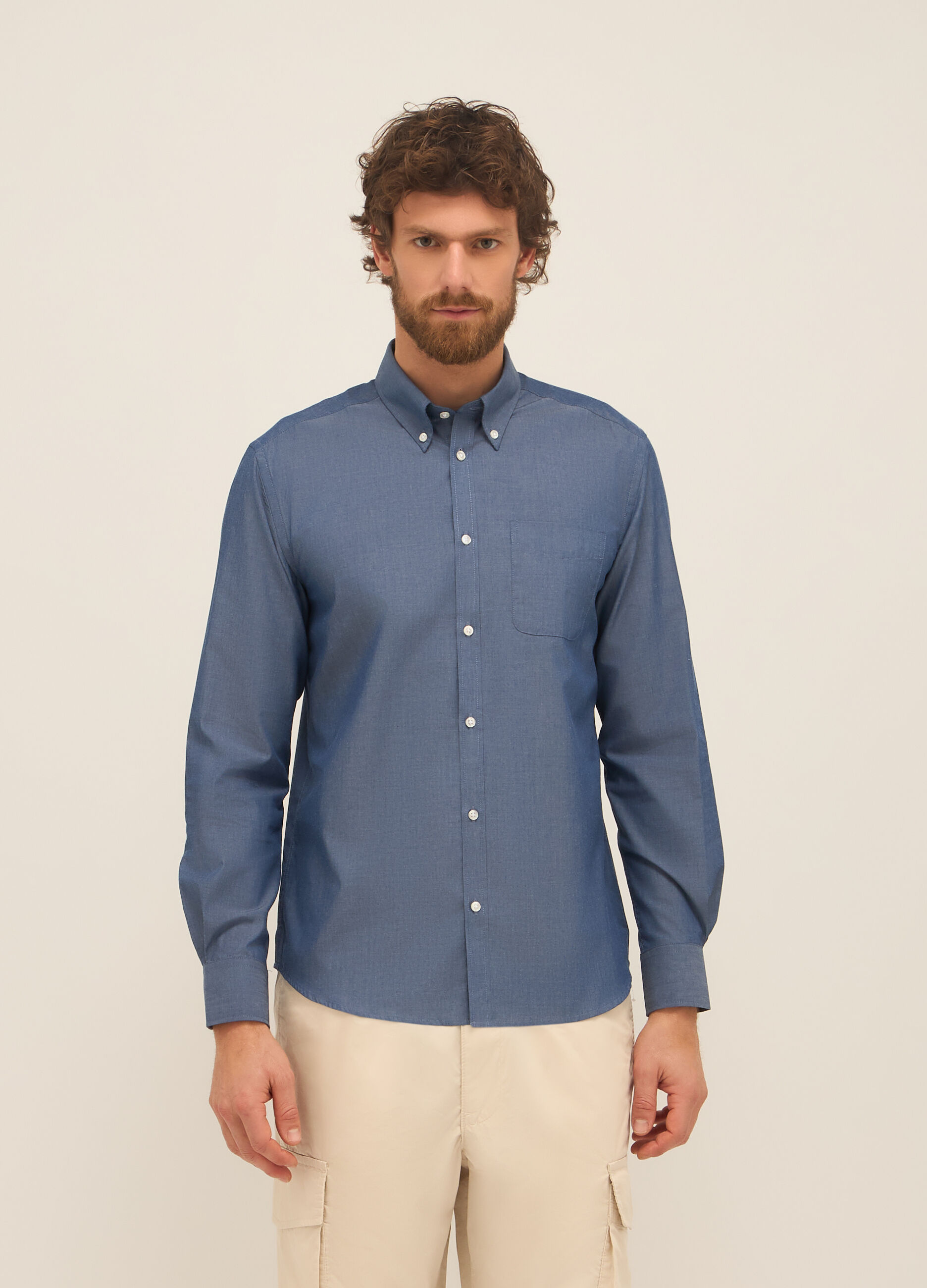 Camicia regular fit button-down in misto cotone uomo_0