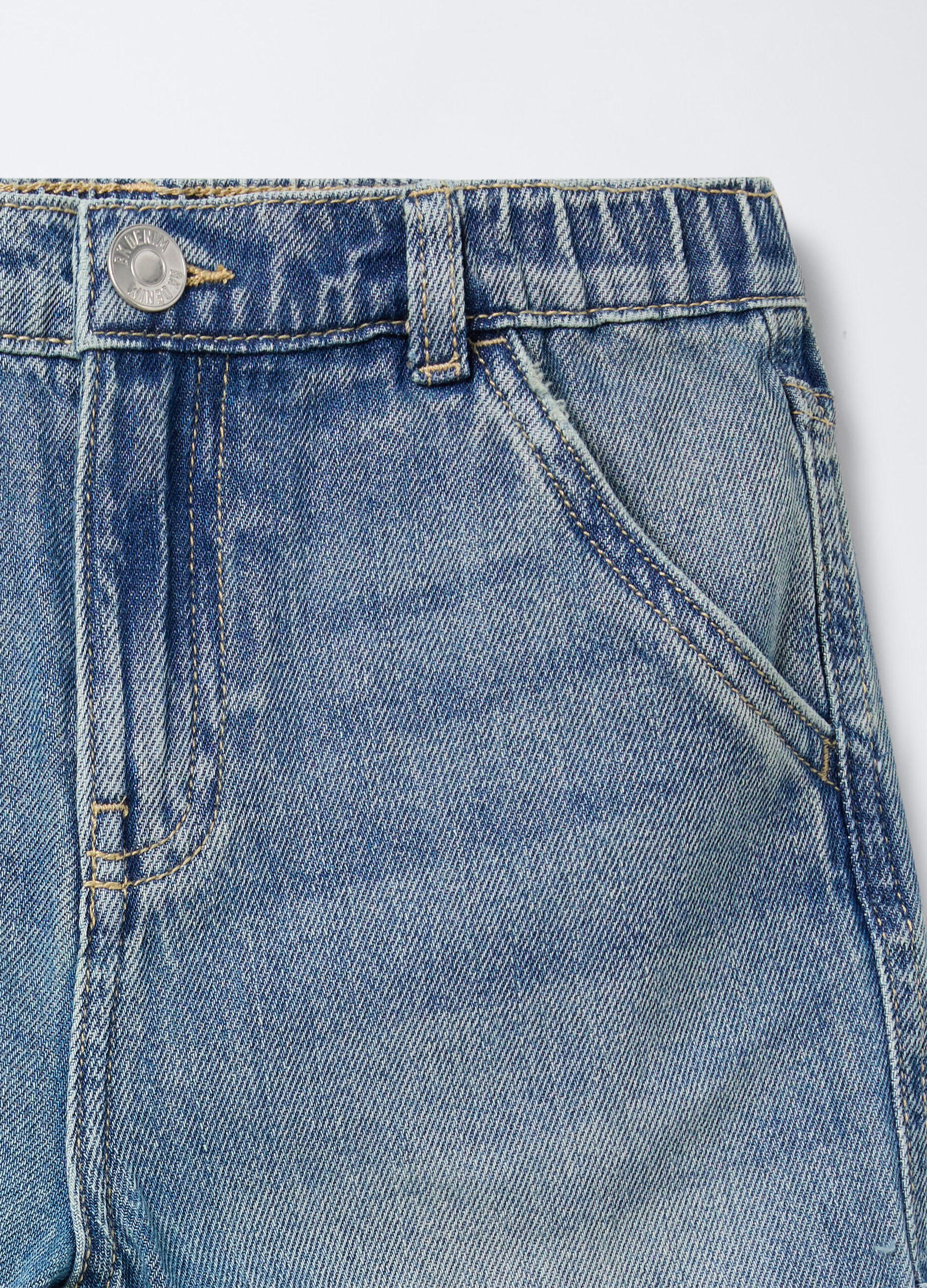 Pantaloni in denim misto cotone Straight Fit Ripped bambino_2