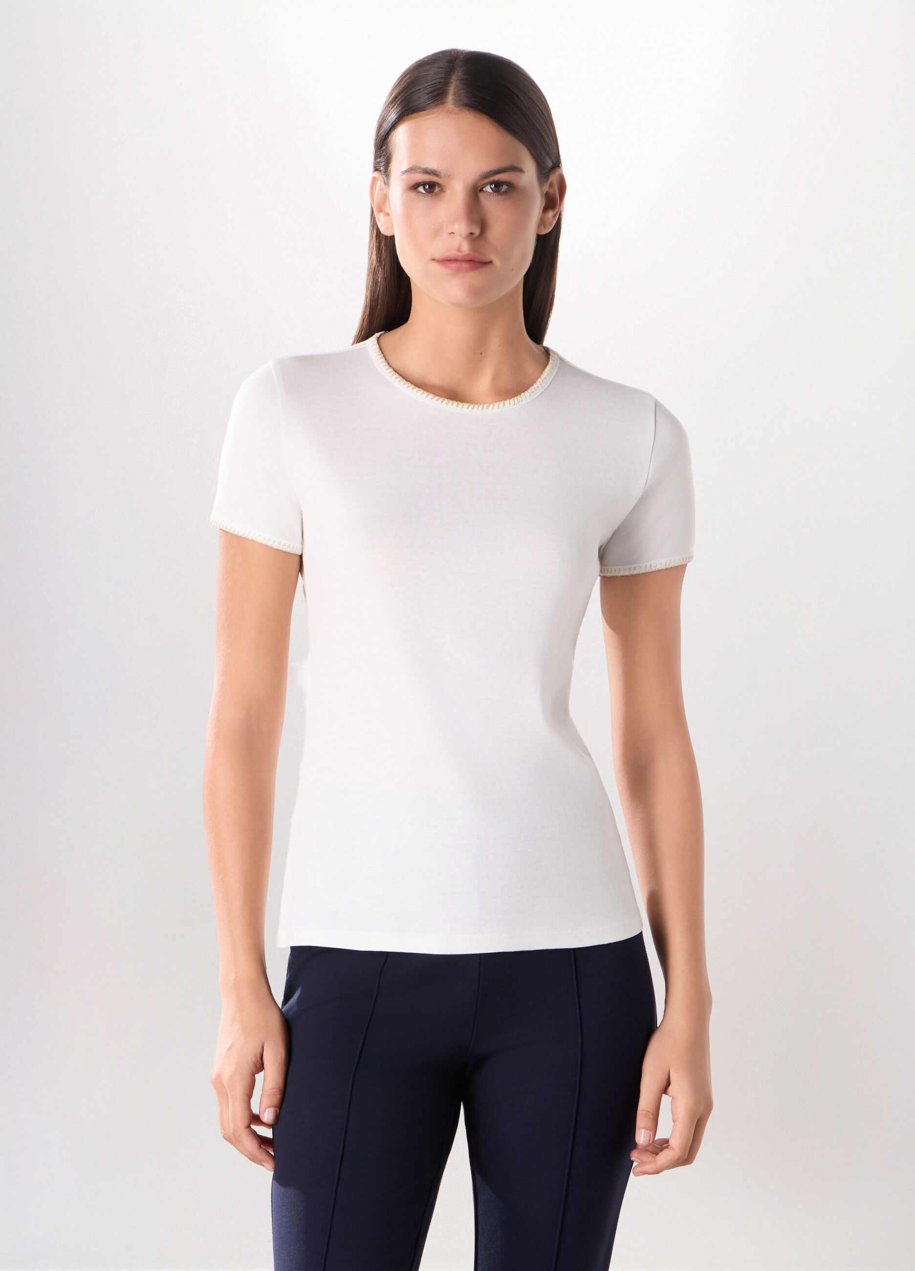 T-shirt in costina di puro cotone donna_0
