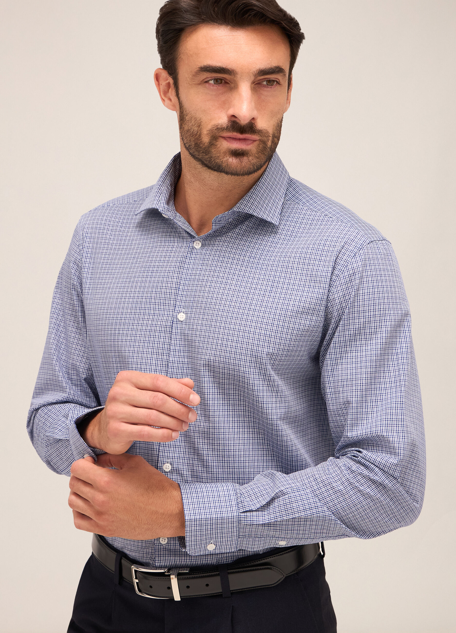 Camicia regular fit colletto francese in misto cotone uomo_2