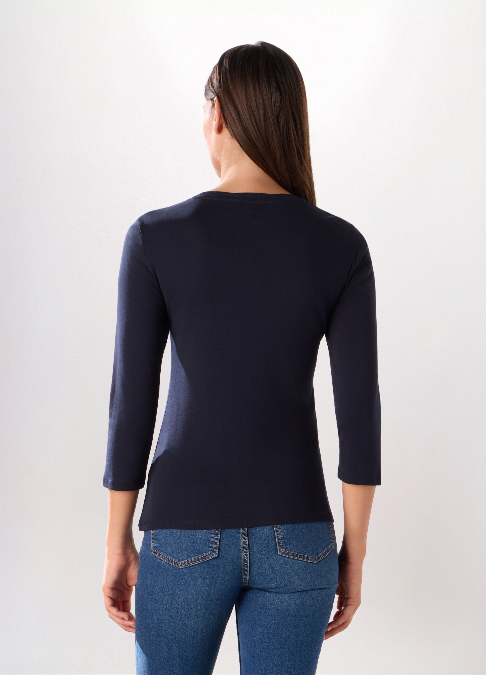 T-shirt in costina di puro cotone donna_1