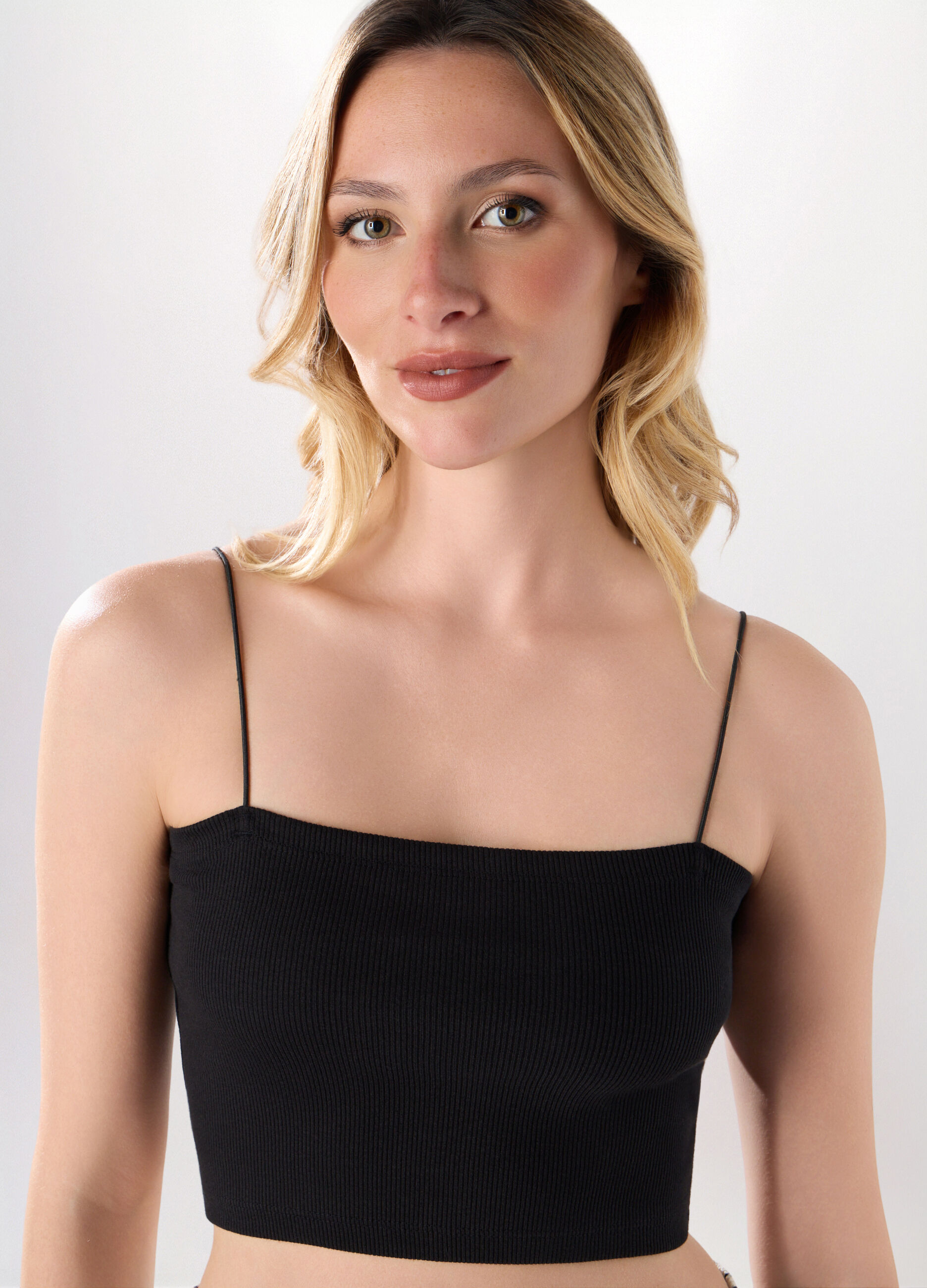 Top a fascia in costina di cotone stretch donna_2