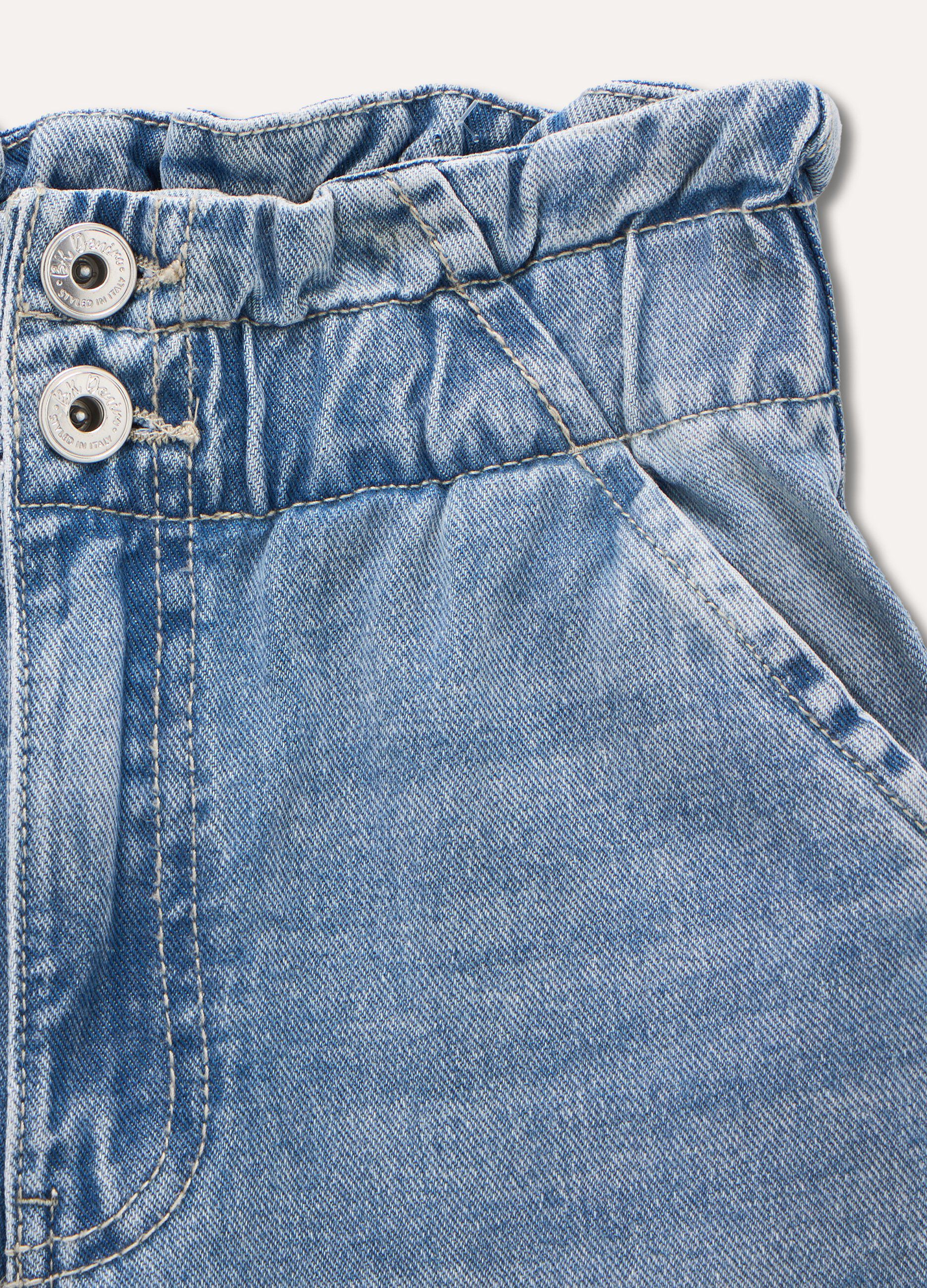 Pantaloni in denim di puro cotone con arriccio ragazza_1