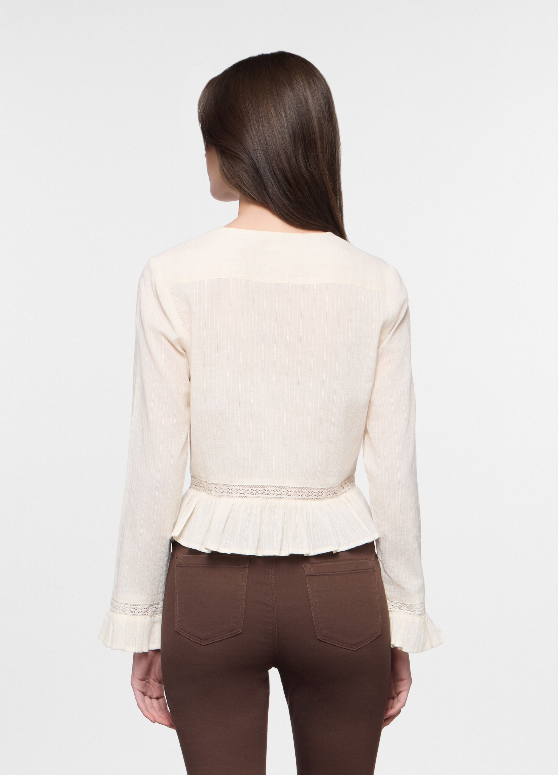 Camicia fit regular con scollo a V in puro cotone donna_1