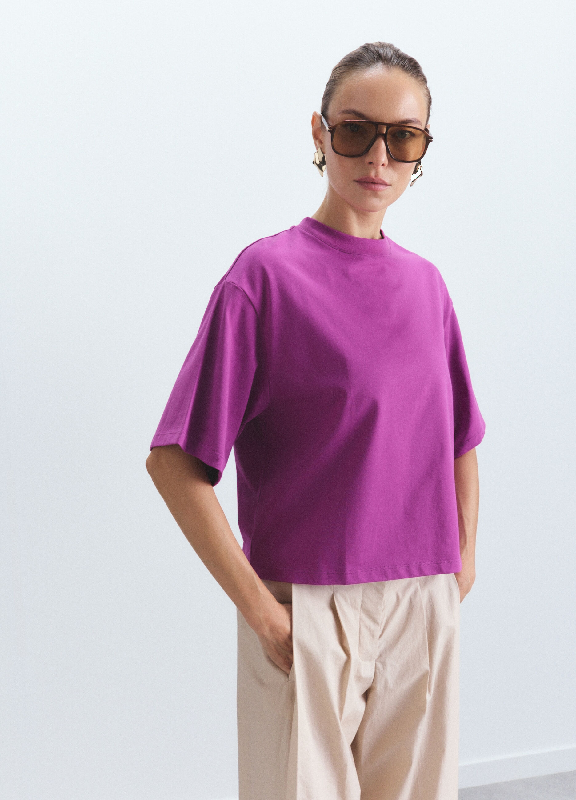 T-shirt girocollo Boxy Fit stretch donna_2