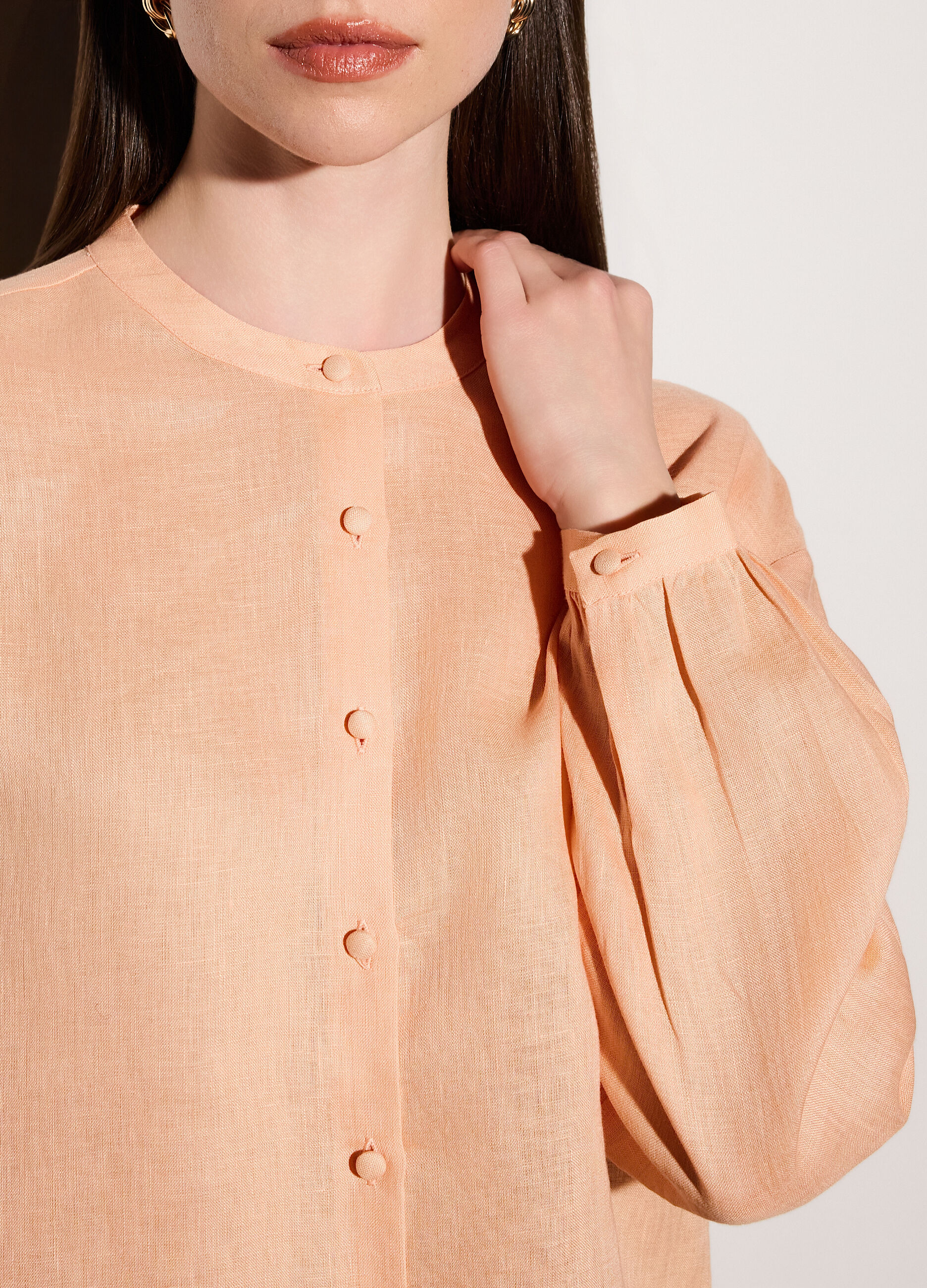 Camicia regular fit girocollo in puro lino donna_3