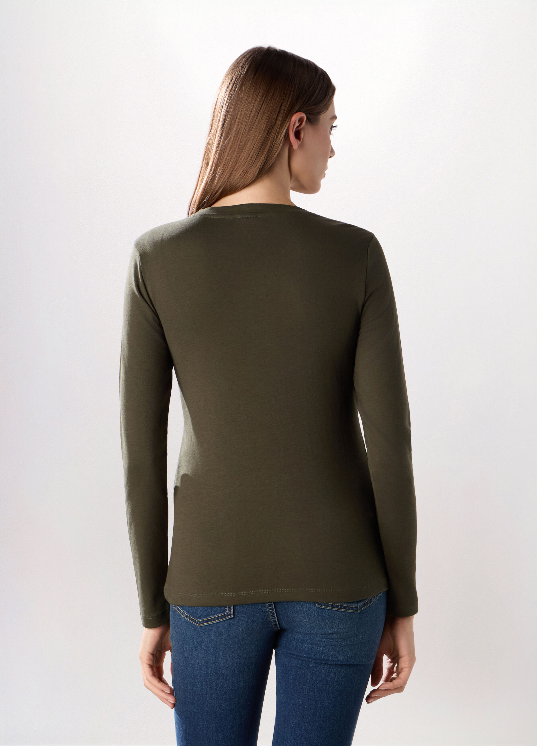 T-shirt a manica lunga in interlock di puro cotone donna_1