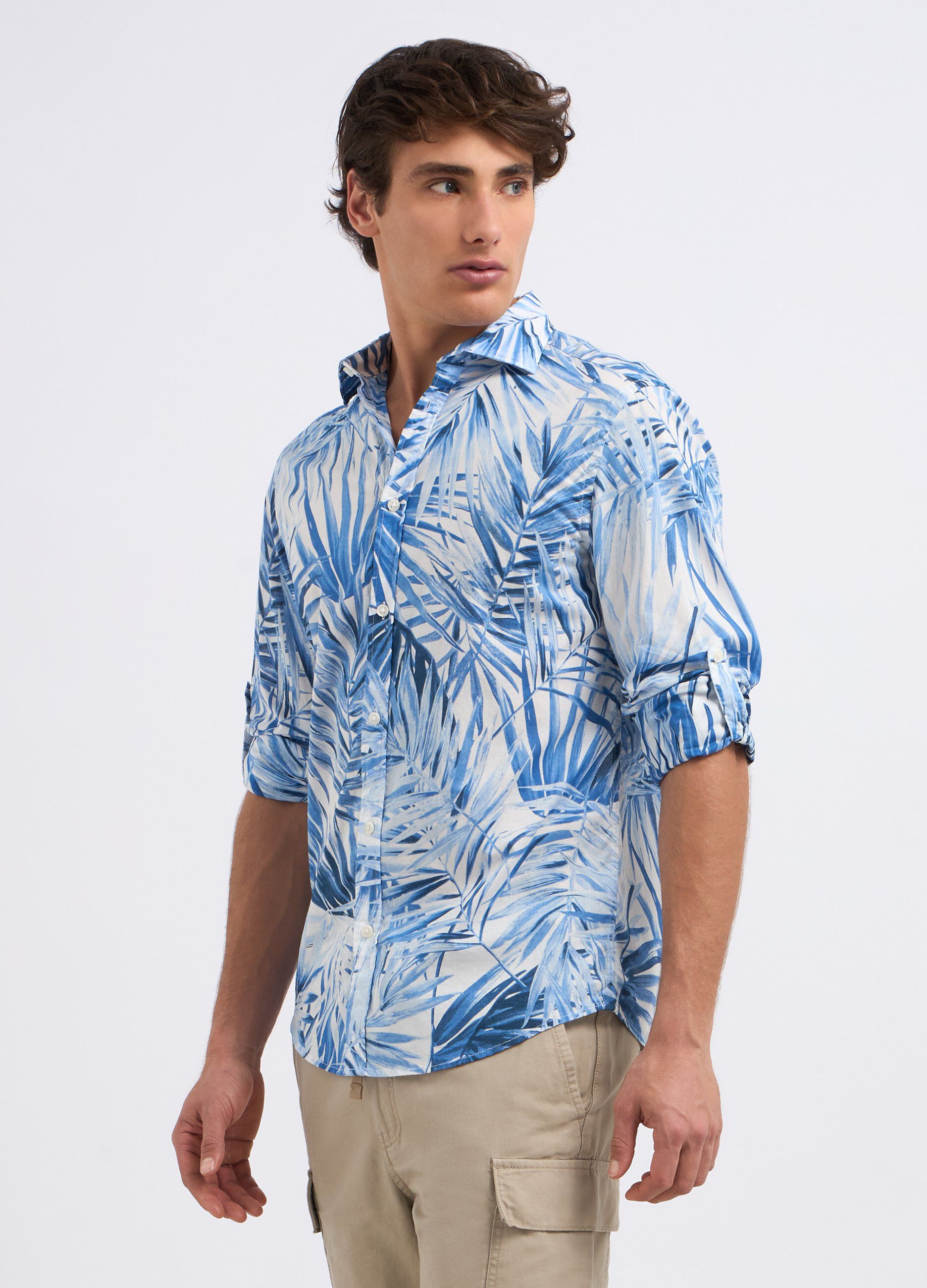 Camicia in puro cotone con stampa uomo in sconto