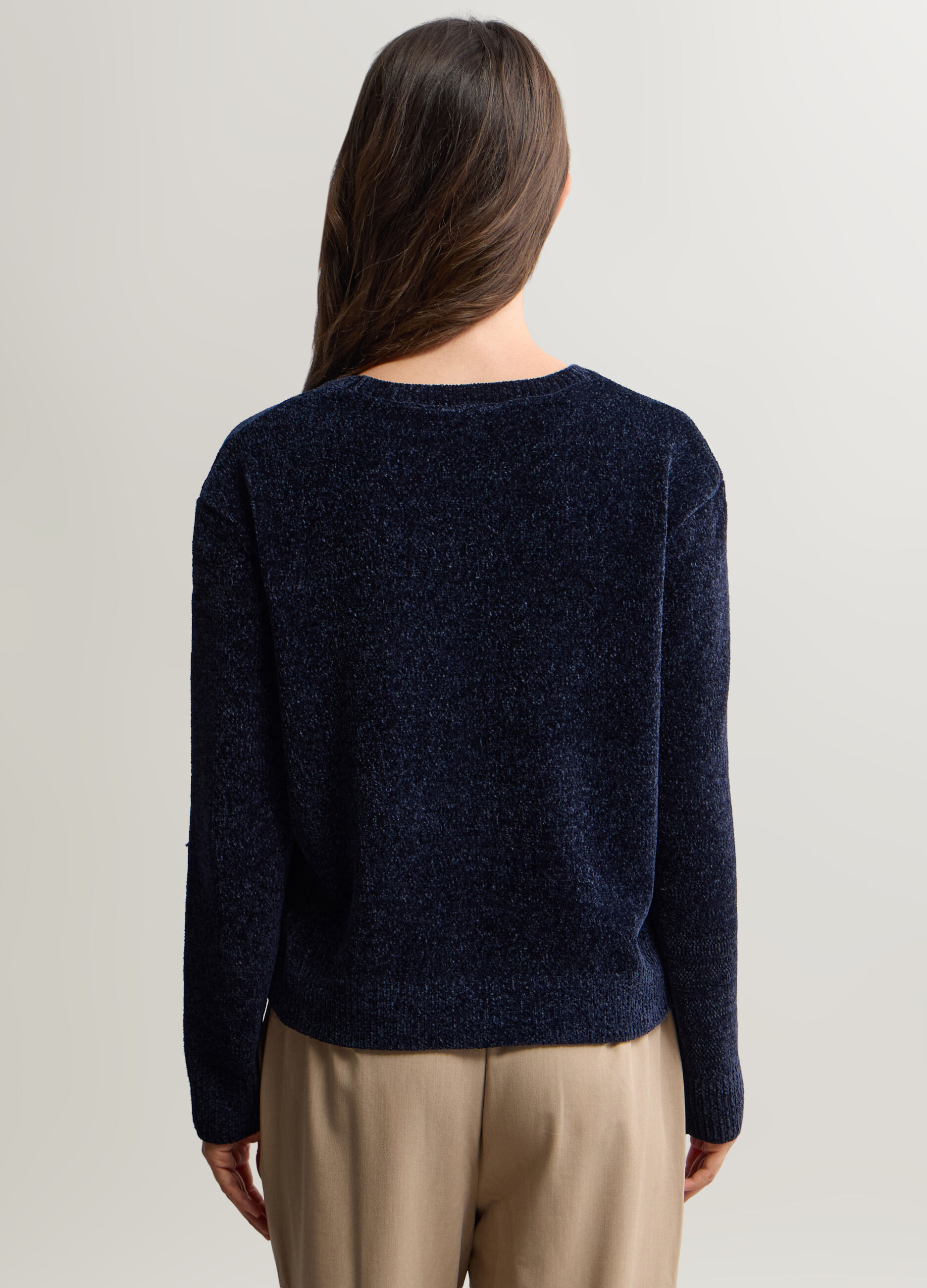 Maglione girocollo rasato in ciniglia donna_1