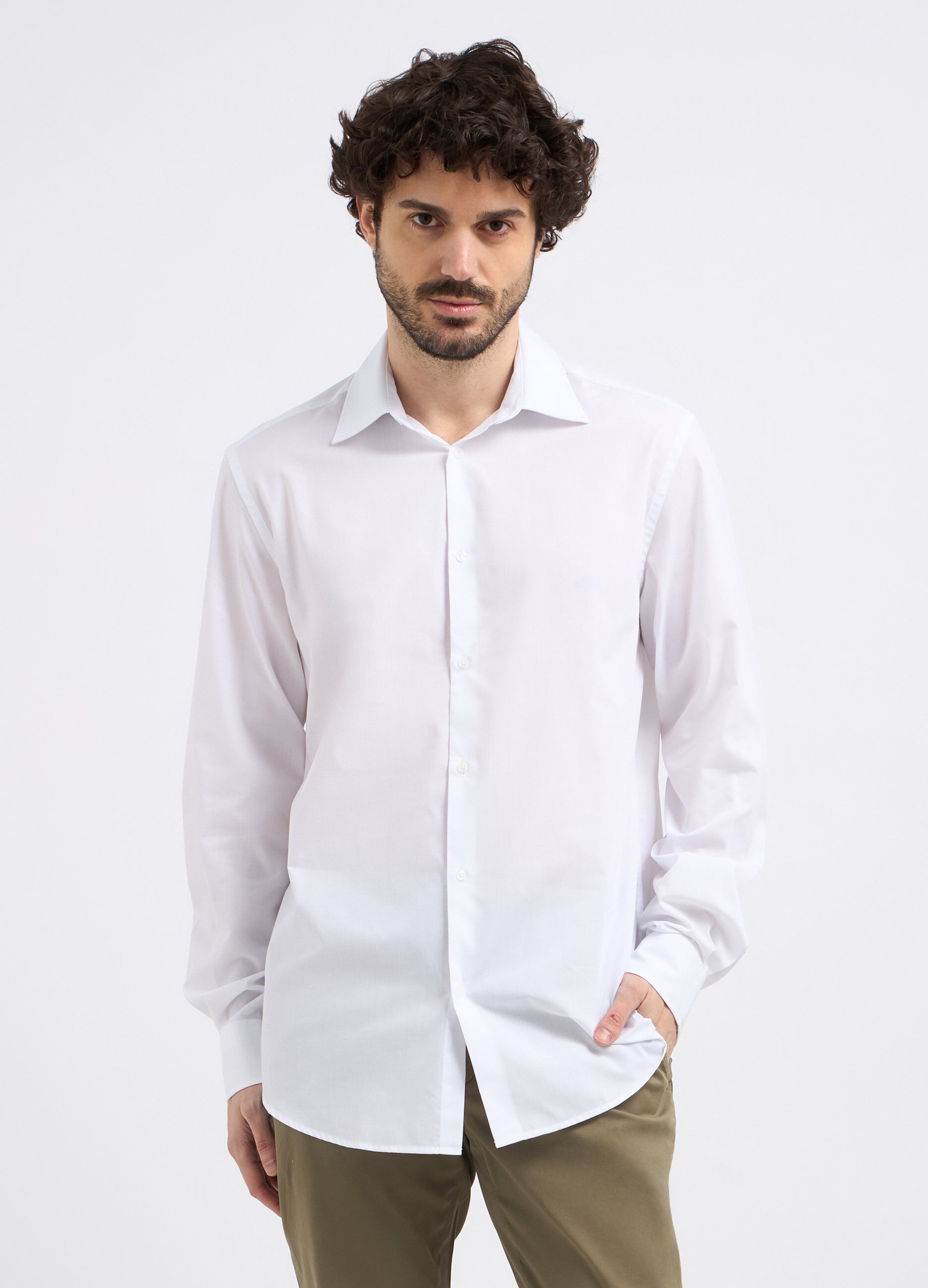 Camicia a maniche lunghe in tinta unita uomo_0