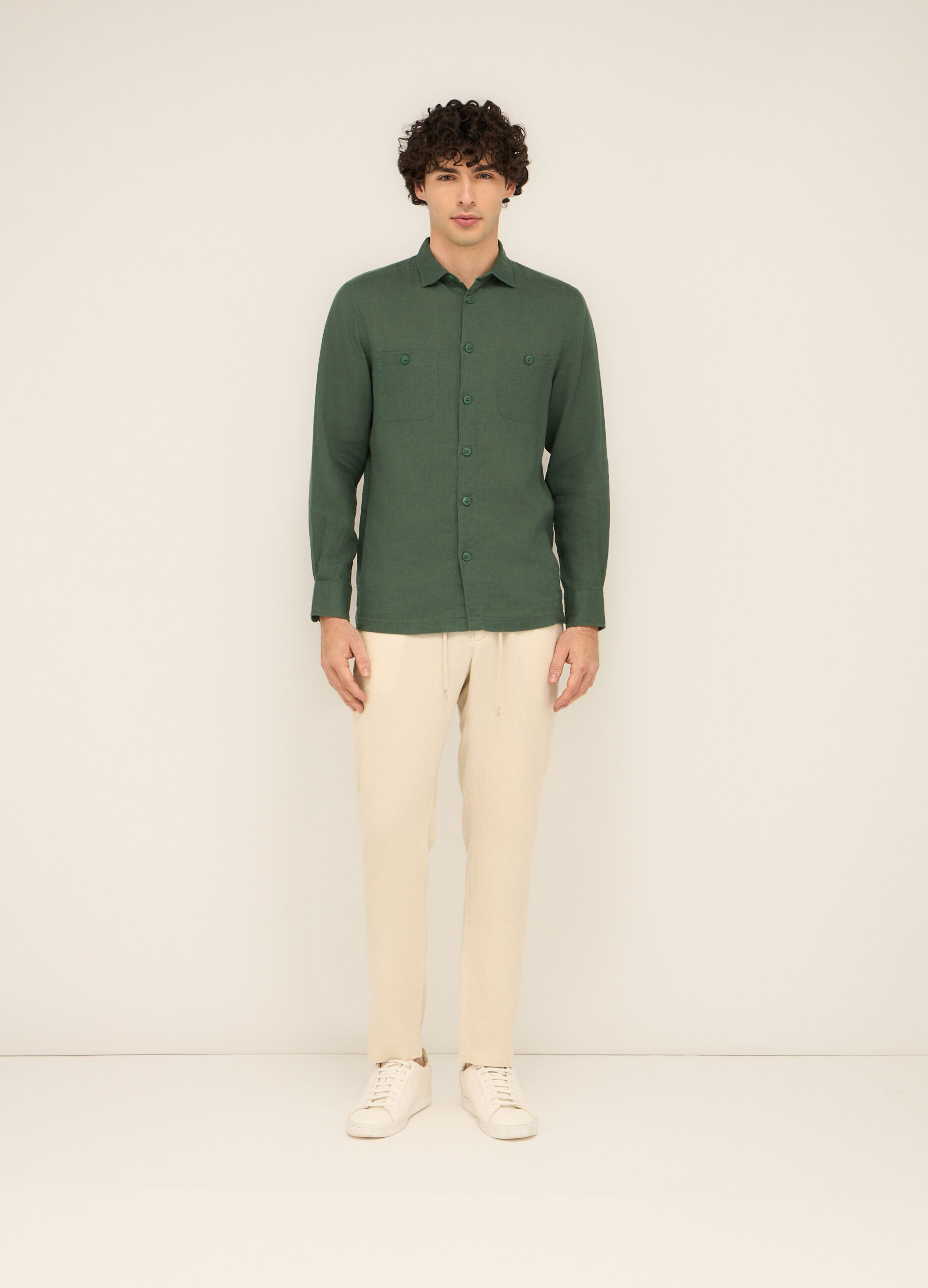 Pantaloni chino in misto lino uomo_0