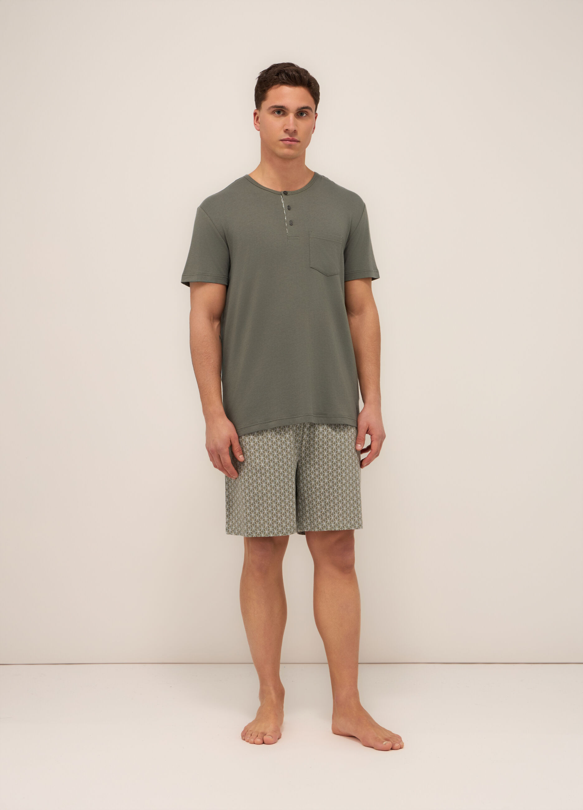 Pigiama corto serafino in cotone stretch uomo_0