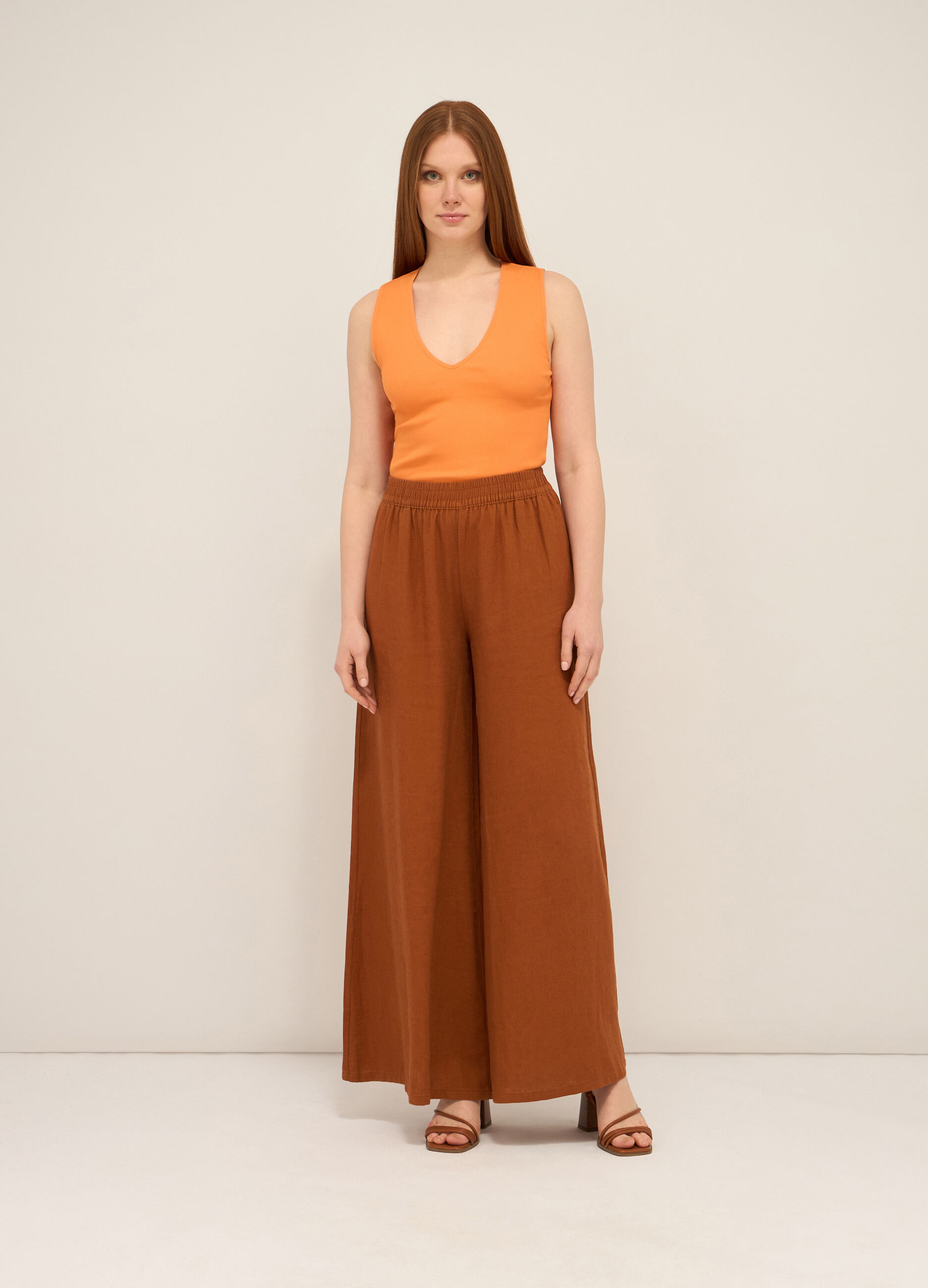 Pantalone palazzo in misto lino donna_0