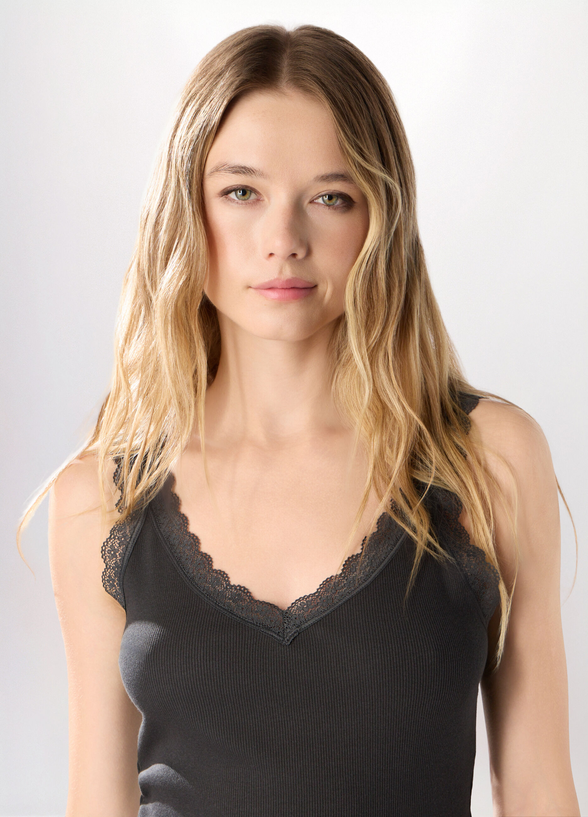 Canotta in costina di cotone stretch donna_2